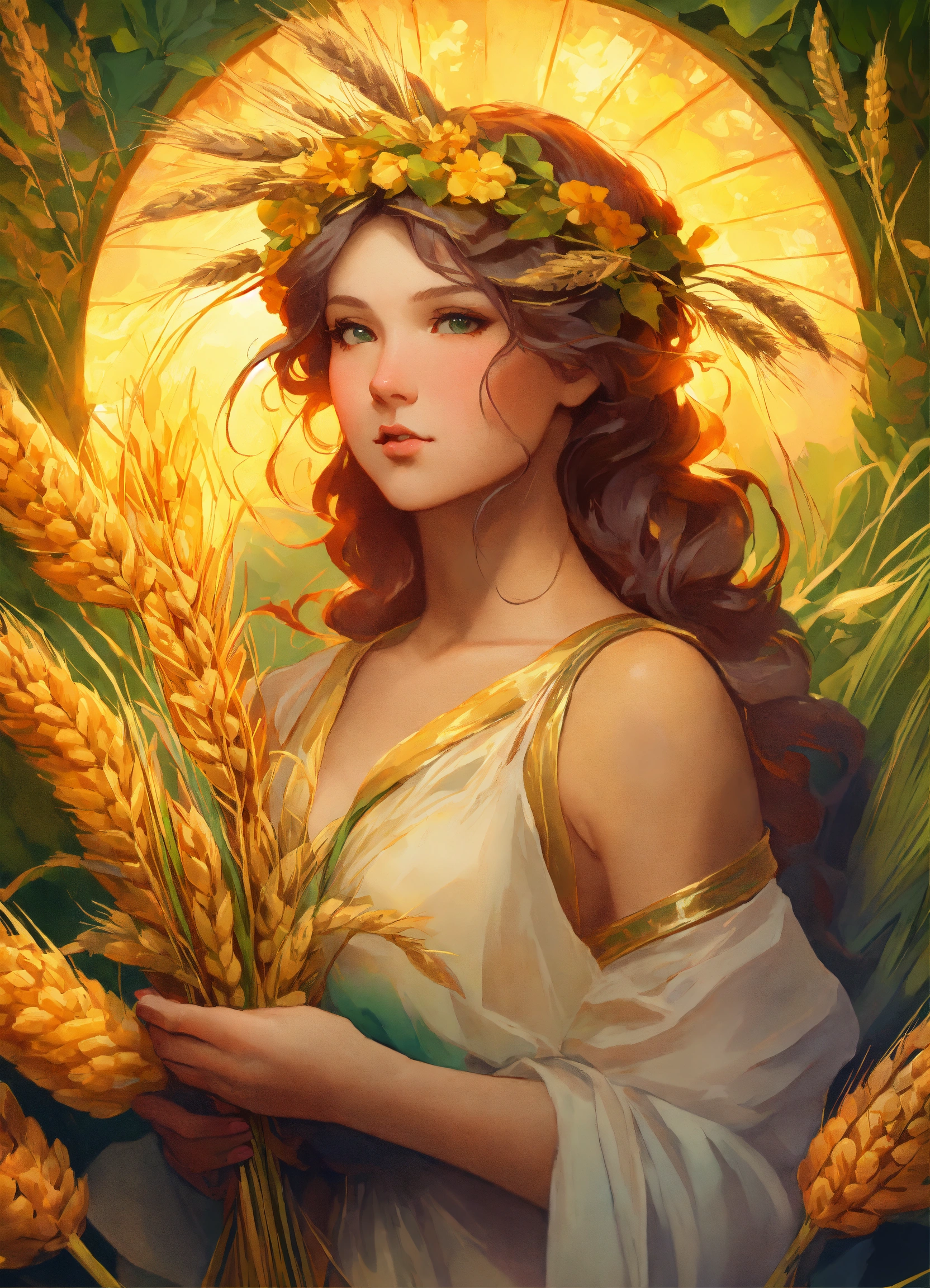 Lexica - Demeter with wheat and Cornucopia, art by artgerm and greg ...