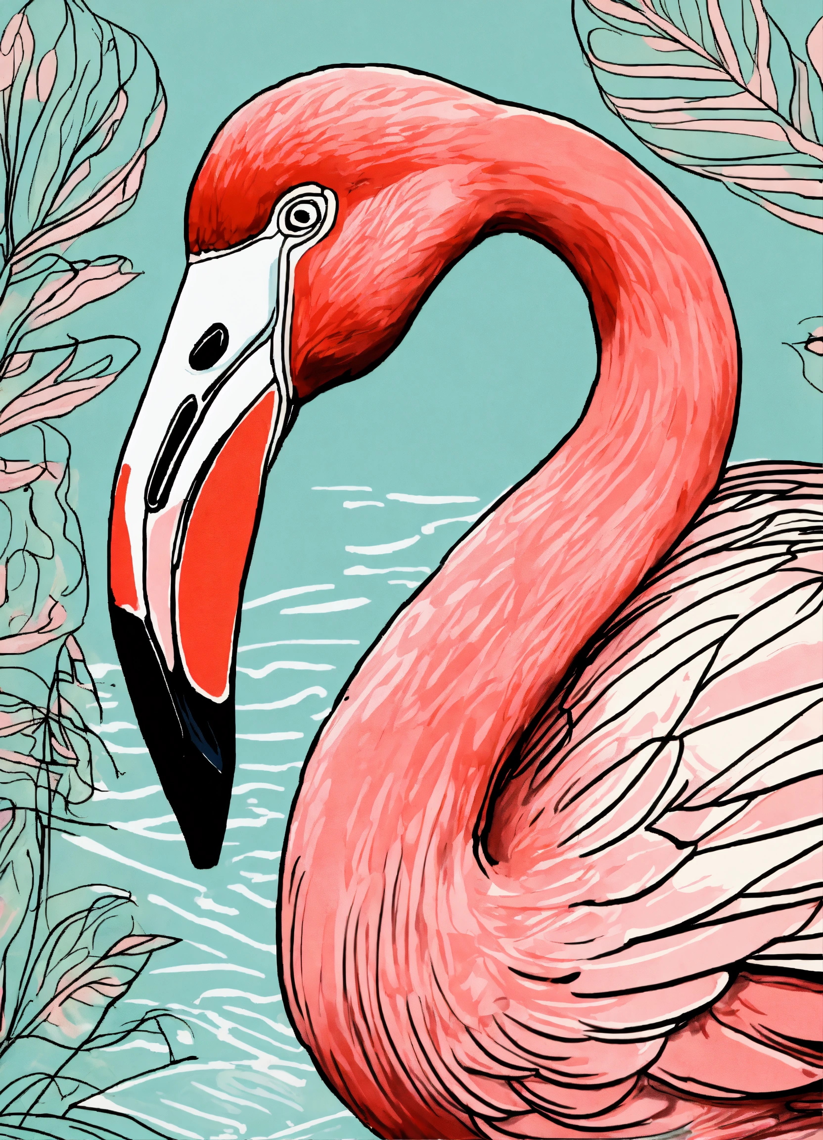 Lexica - Beautiful detailed flamingo portrait, one line drawing, bold ...