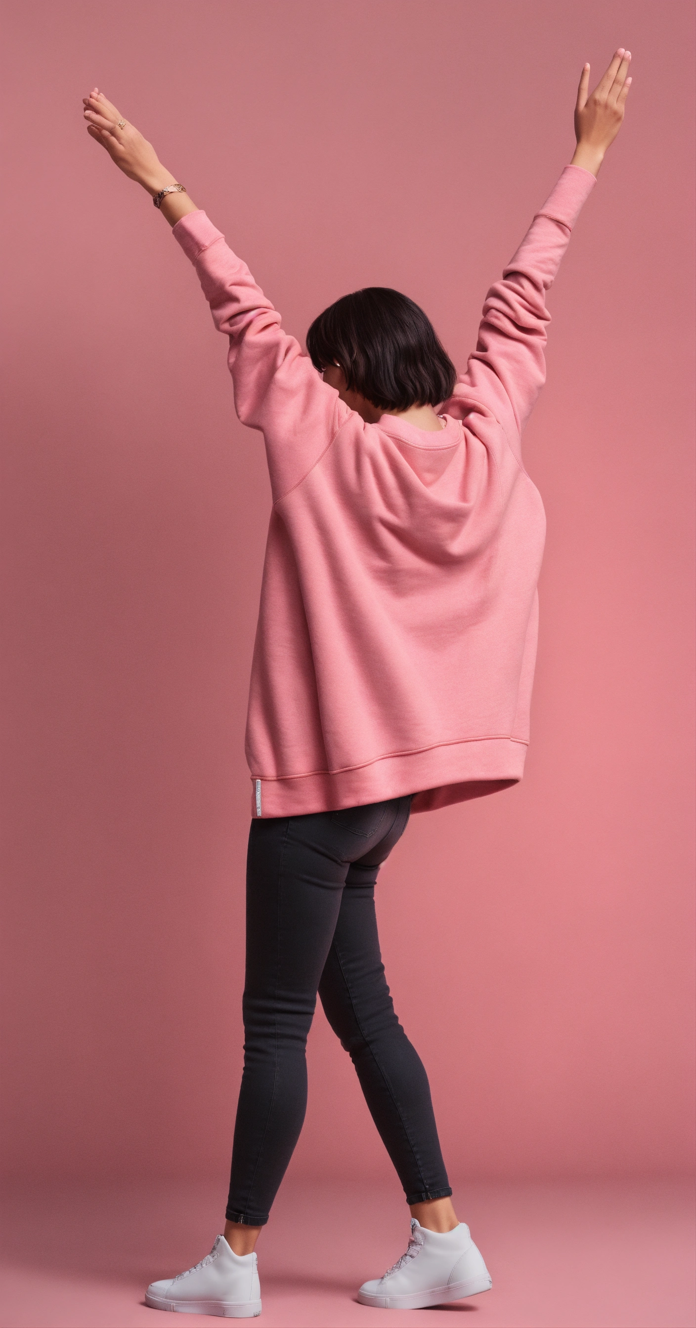 Lexica - Full body, a woman from her back, raising both her hands up ...