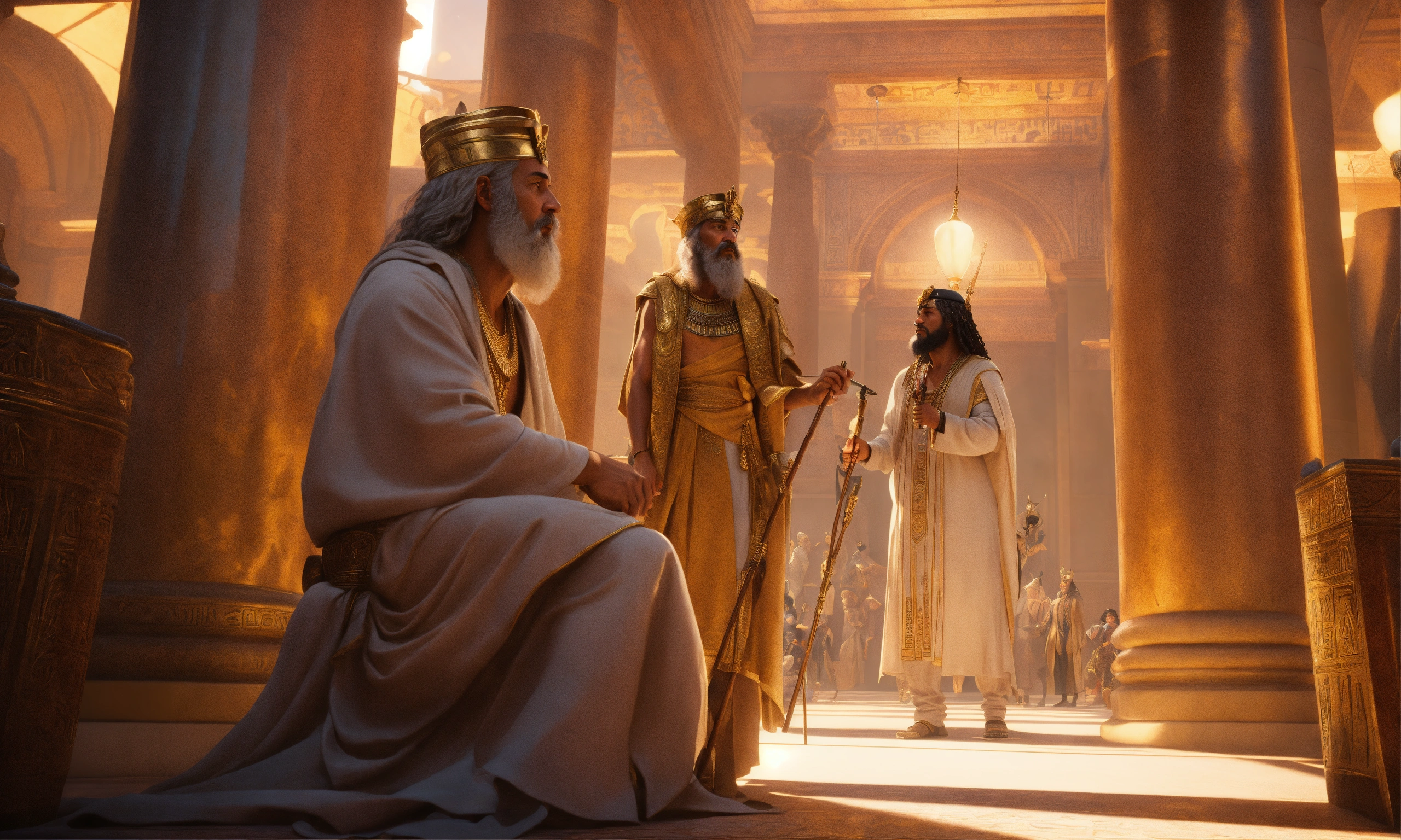 Lexica - Old Moses with his staff, and his brother, talking to Pharaoh ...