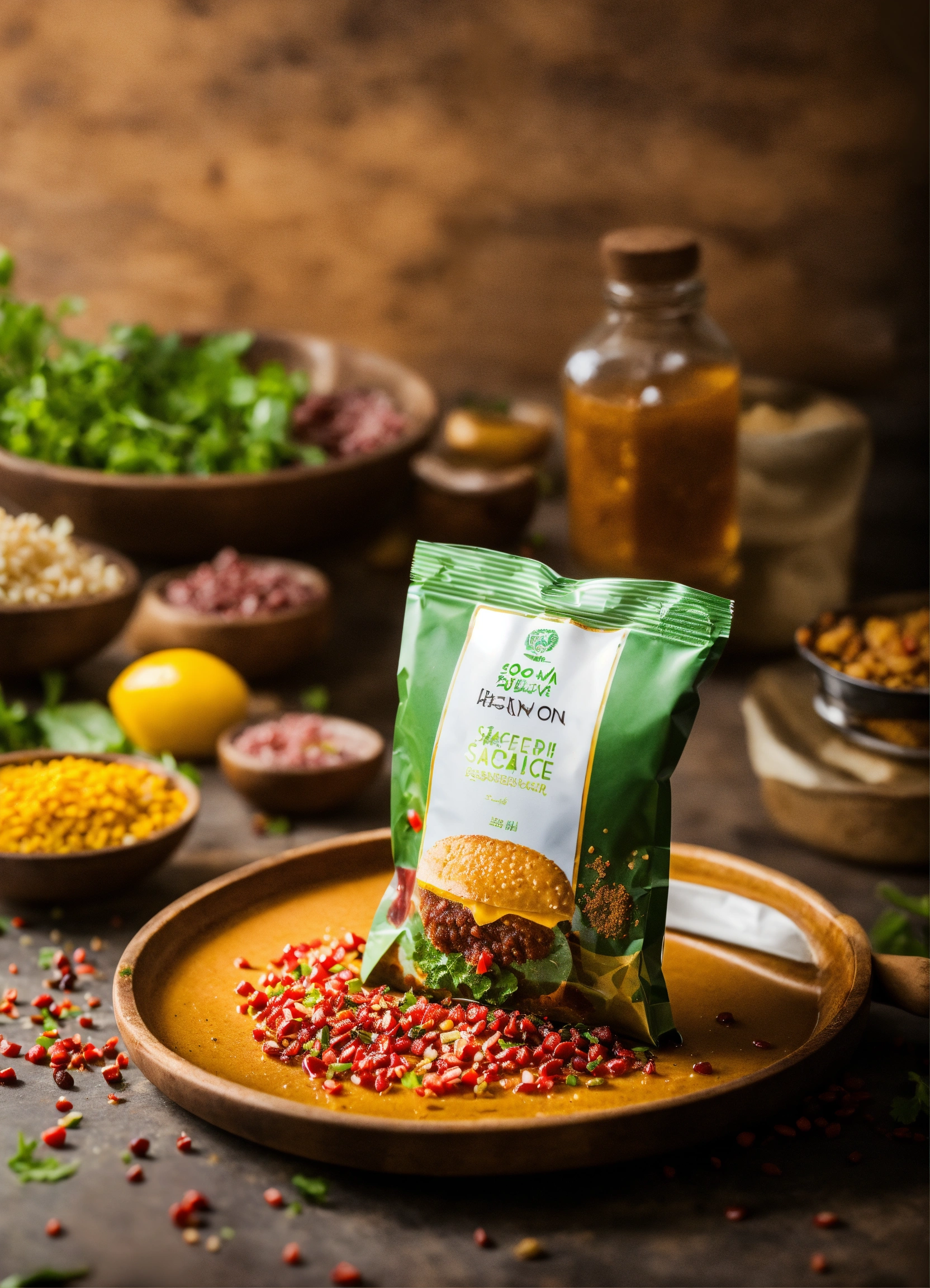 Lexica Product photography of a food sachet