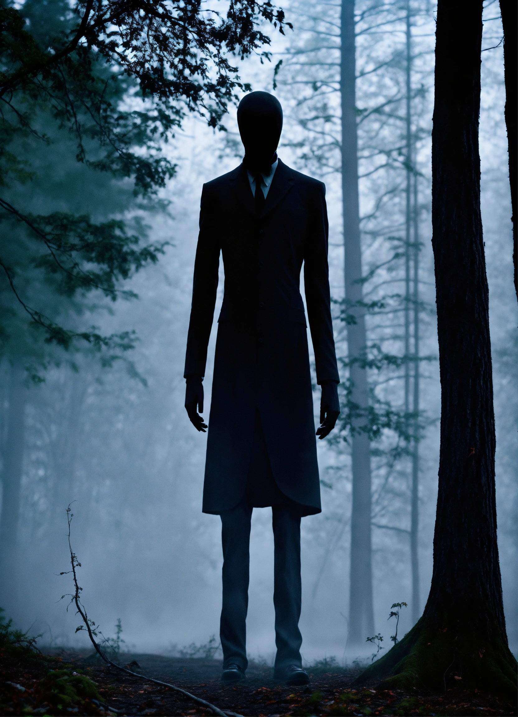 Lexica - Scary slenderman from legend close up. in the background of ...