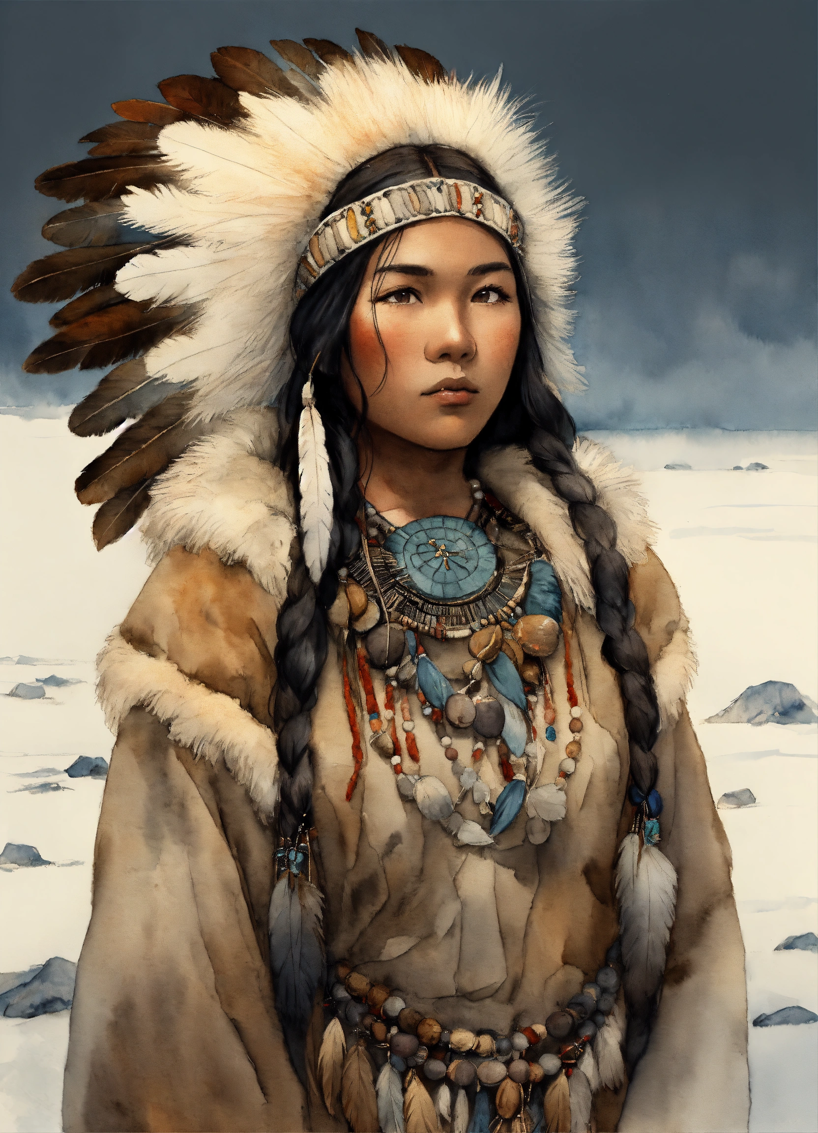 Lexica - Full body Illustration of an inuit woman, young, 18 years old ...