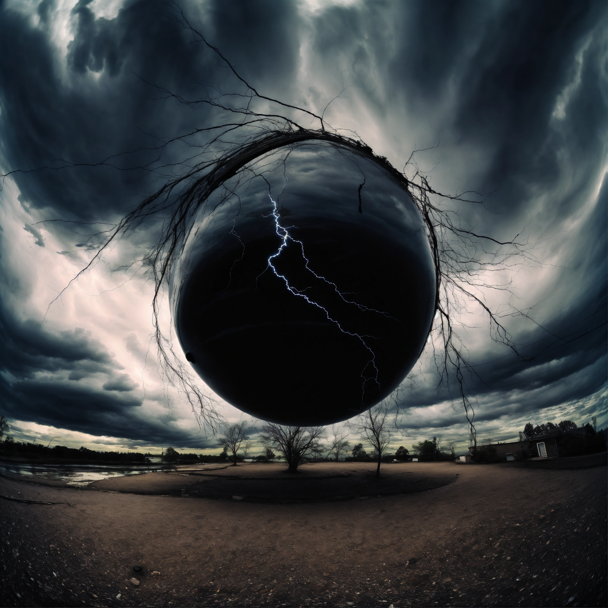 Lexica - Photo fish eye 3d Digital art Black strange object odd shape ...