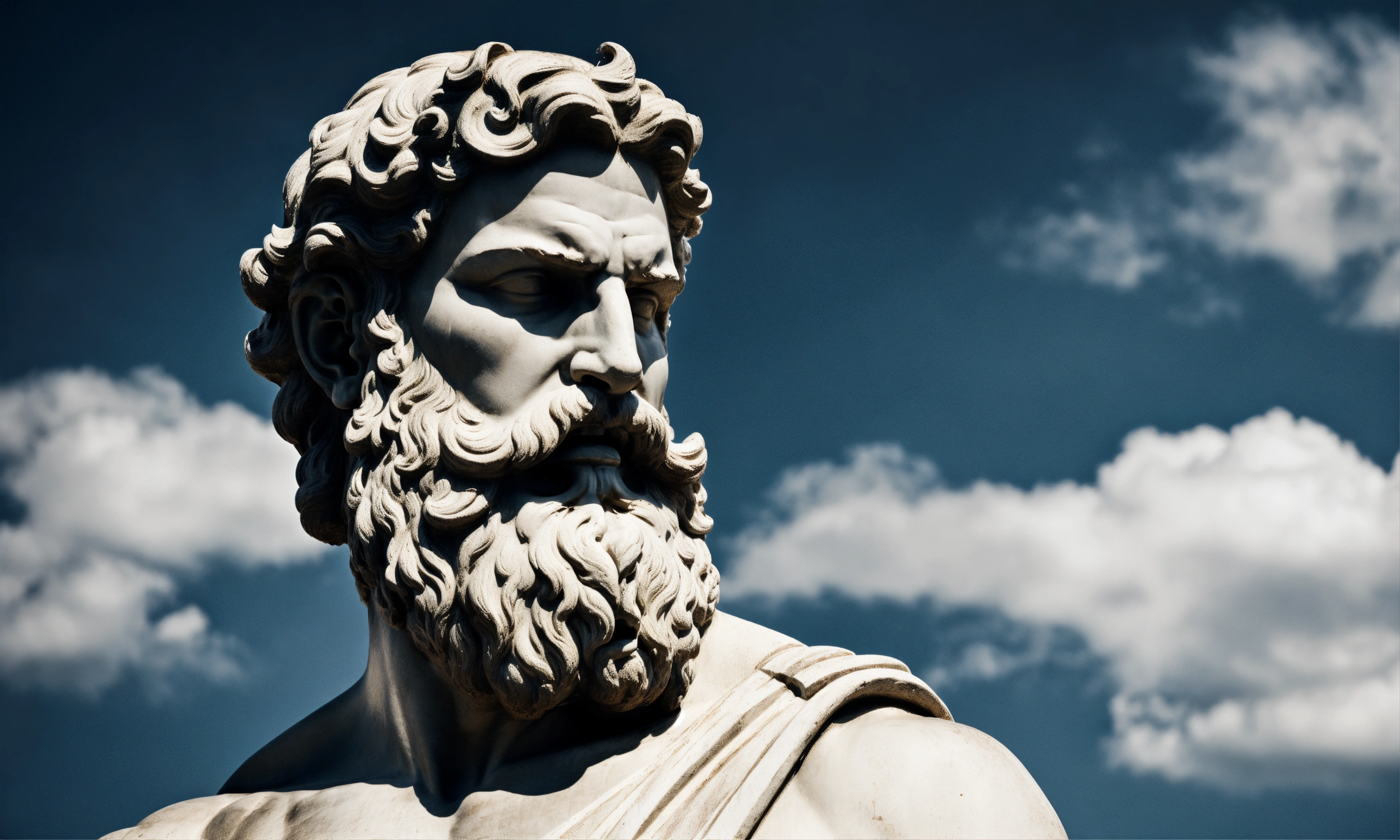Lexica - Greek statue strong man with beard aggressive expression sideways