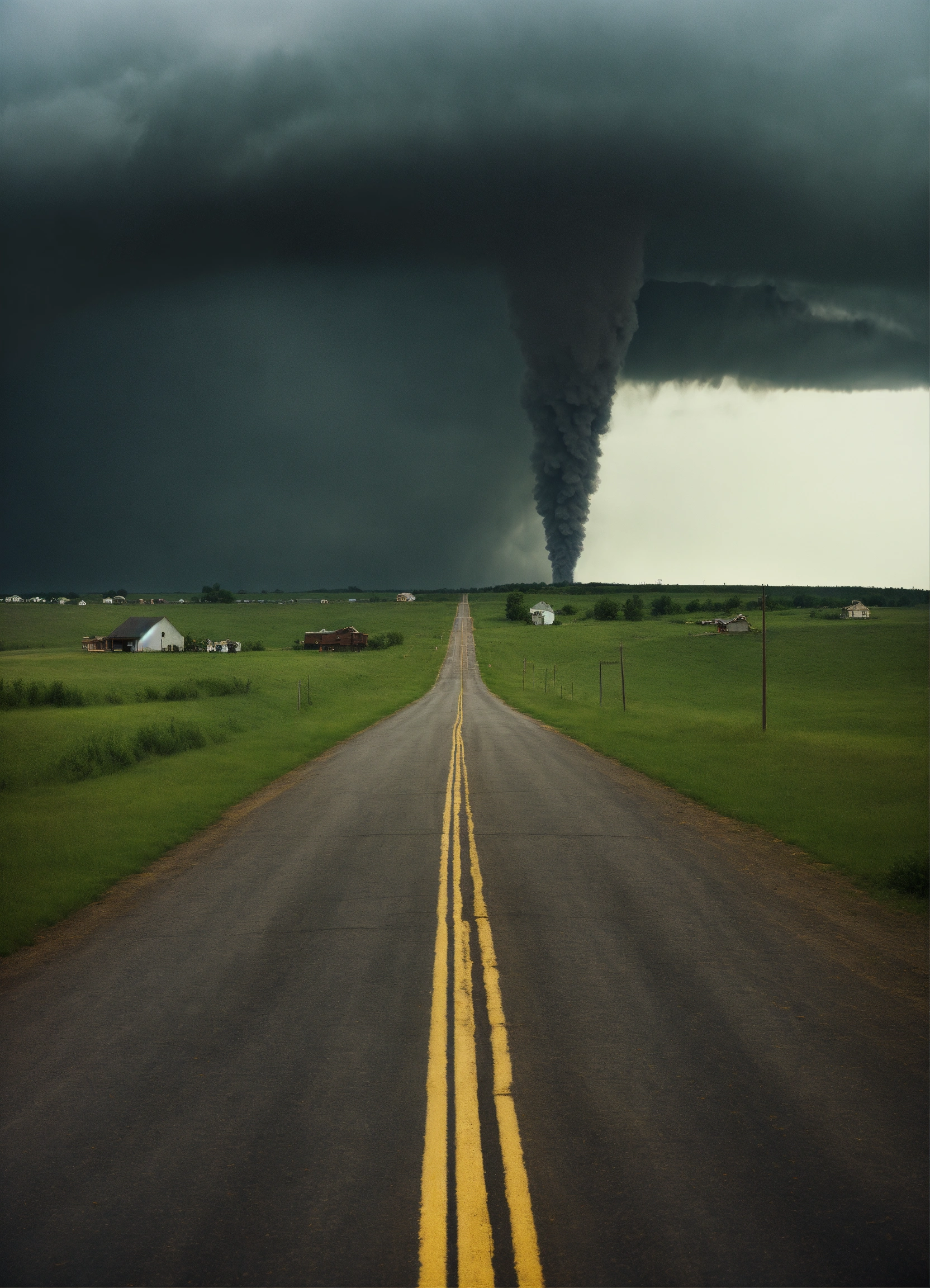 Lexica - A photograph of a tornado in the distance at the end of a long ...