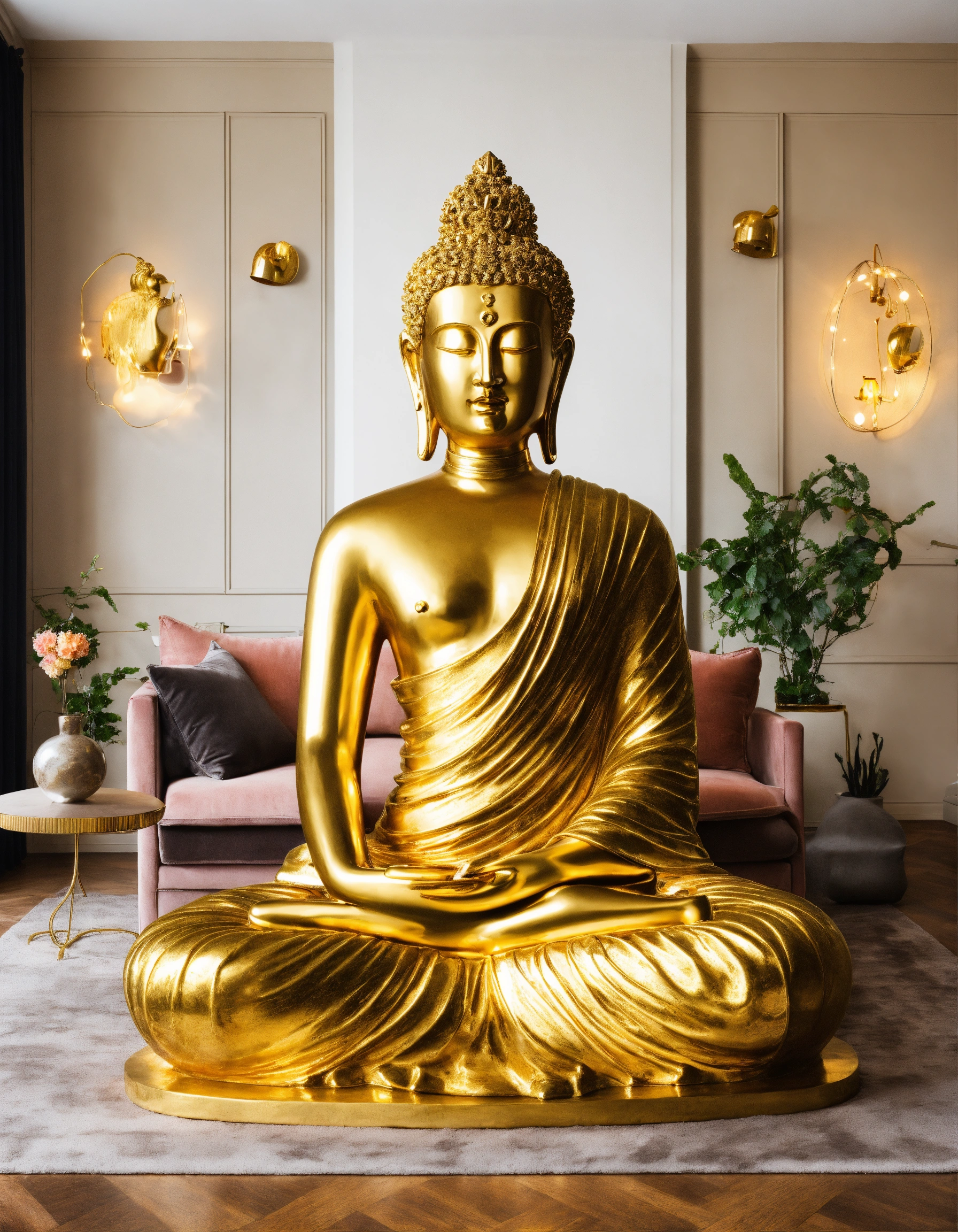 Lexica - Buda golden figure on a beautiful living room