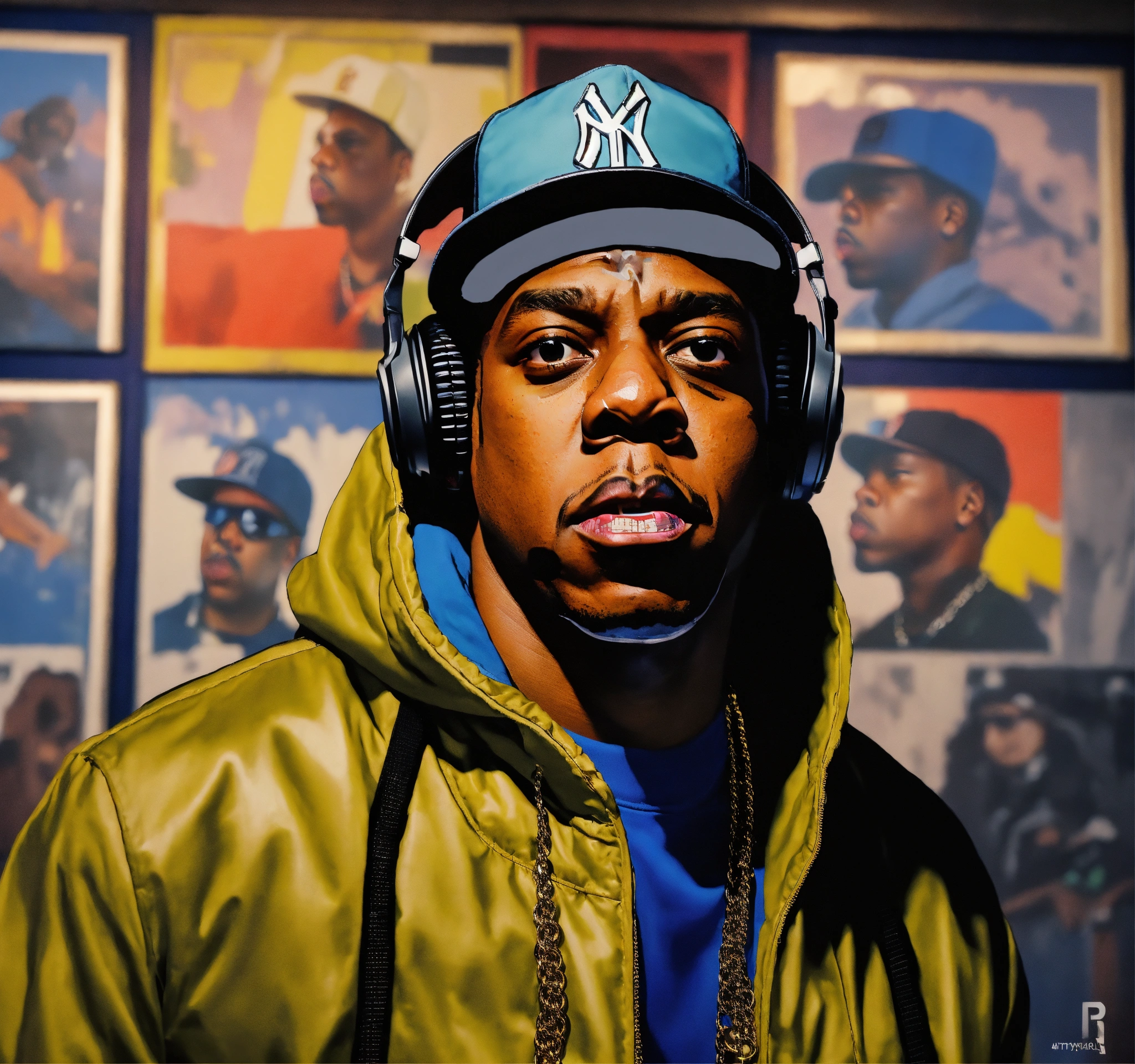 Lexica - Sky view Pop art, hyperrealist portrait of black rapper 