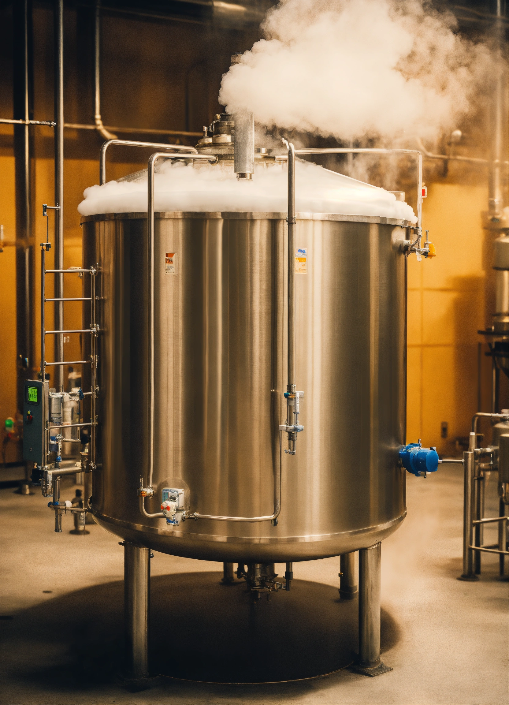 Lexica - Steaming stainless steel tank with open lid filled with liquid ...