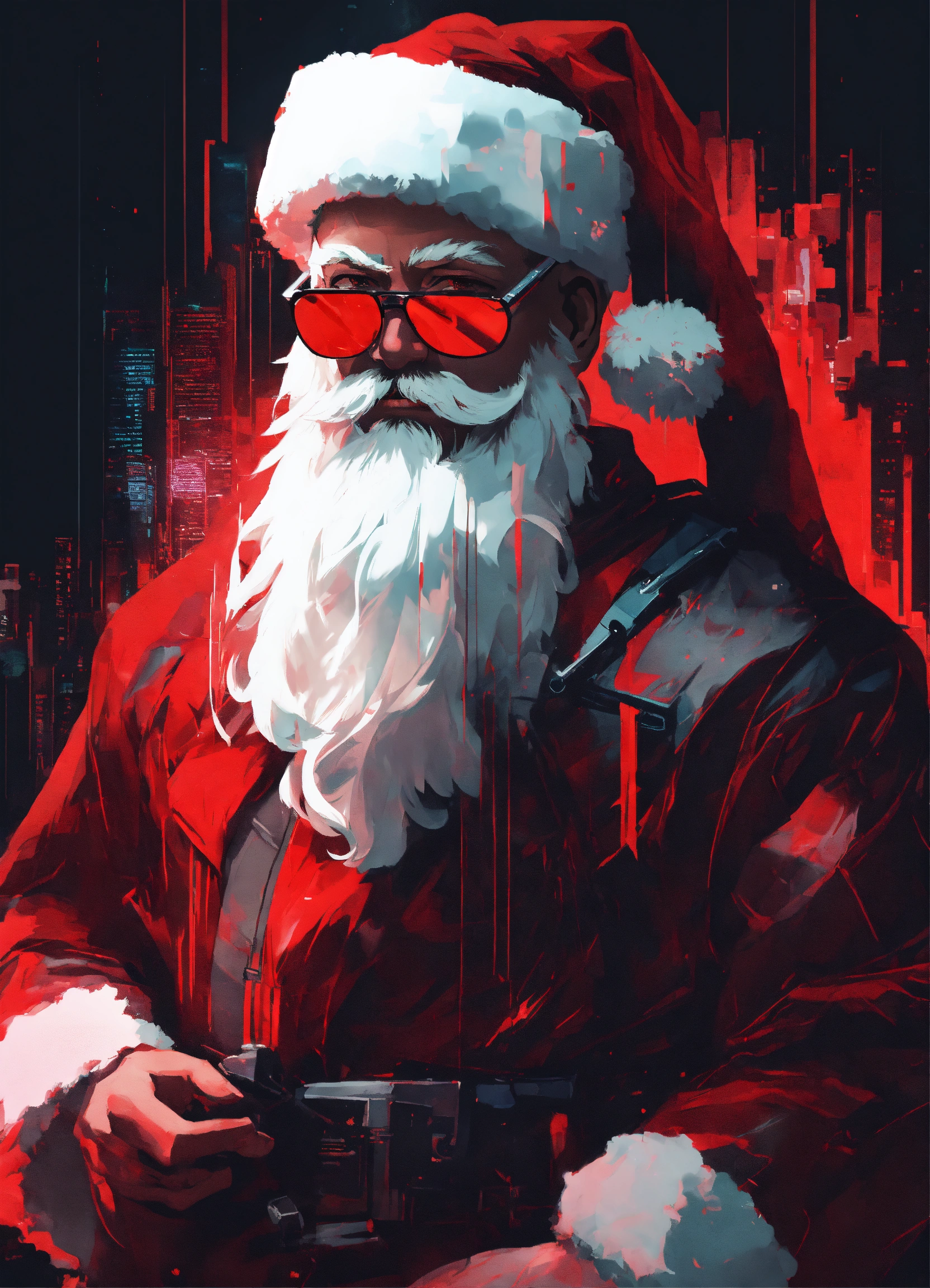 Lexica - Dark Illustration of a santa claus, style of glitch art ...