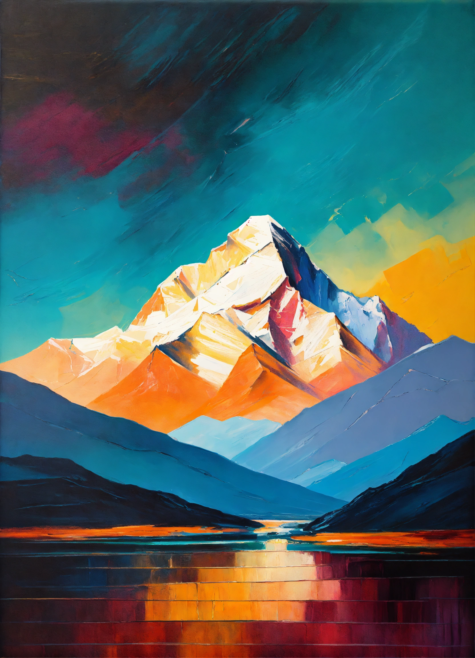 Lexica - Abstract and minimalist oil painting of Mount Everest in a ...