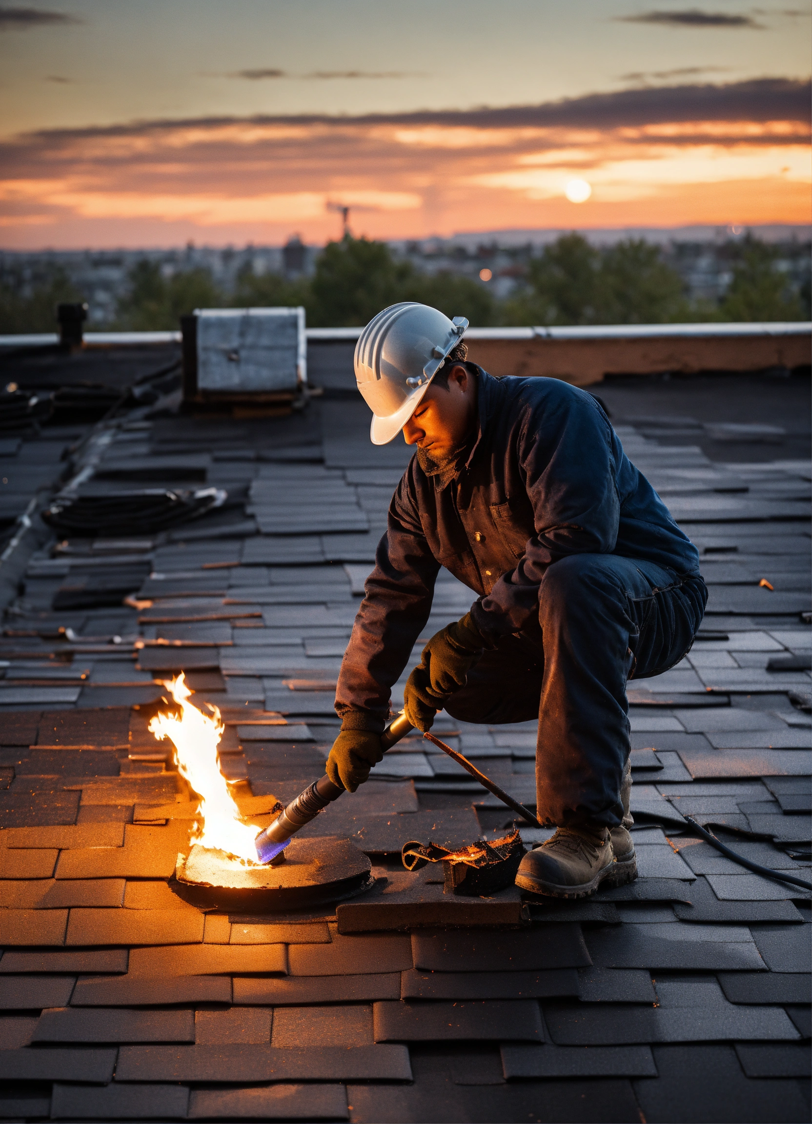 Lexica - A worker, who works the asphalt fabric with a fire torch, who ...