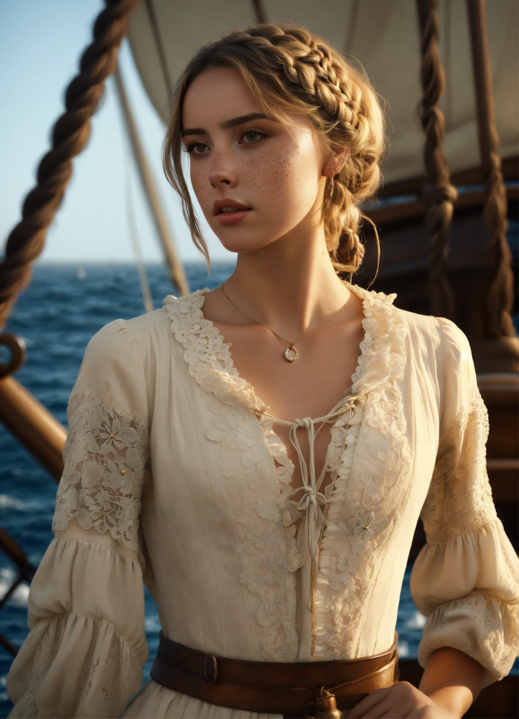 Lexica - Ana de armas in a white antique lace shirt and pirate coat on ...