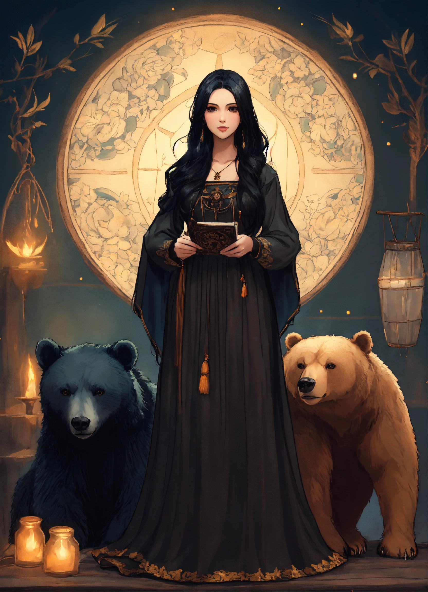 Lexica - A beautiful sorceress with long black hair dressed in a black ...
