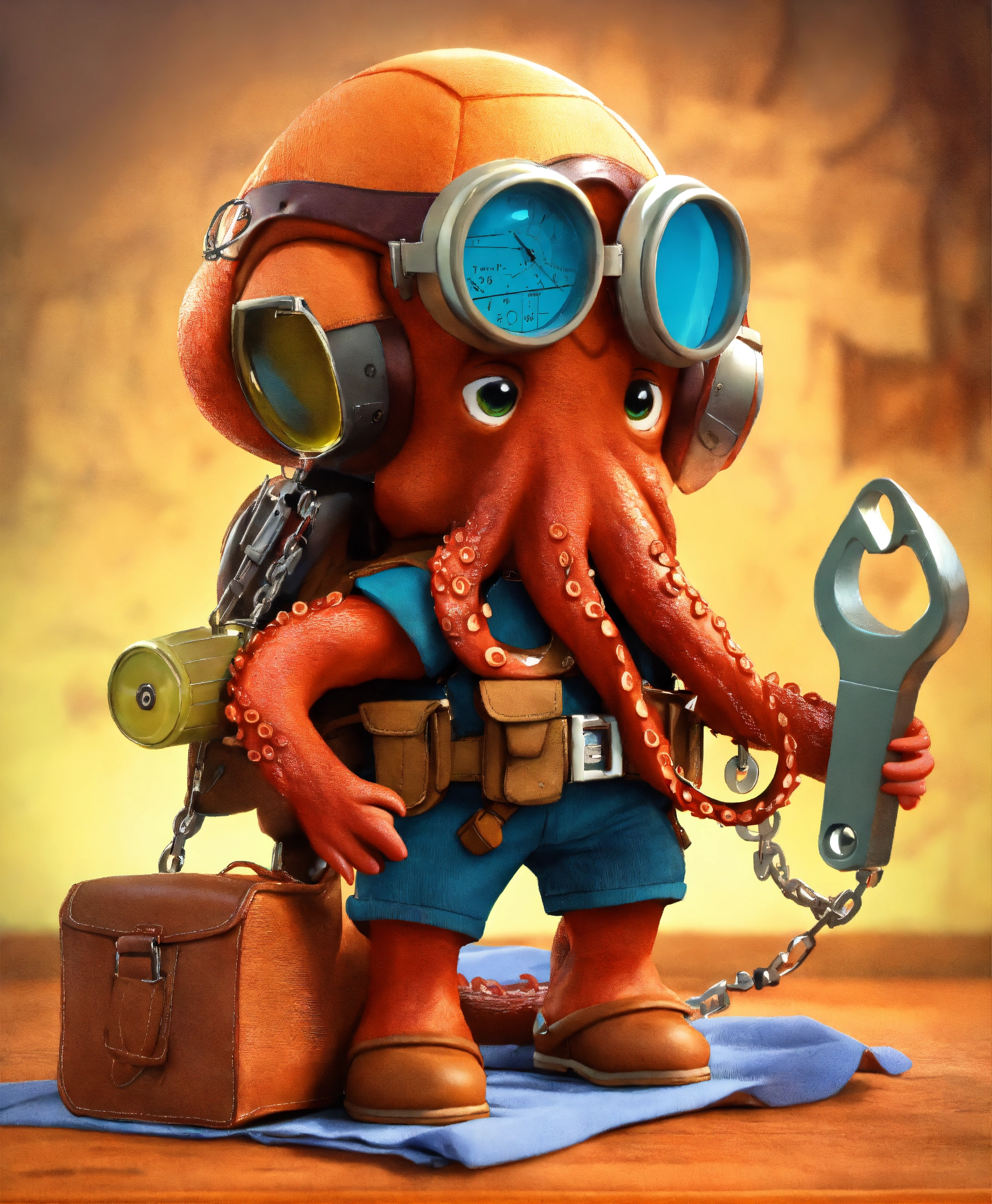 Lexica - Octopus, wearing tool belt, cartoon, 4K.