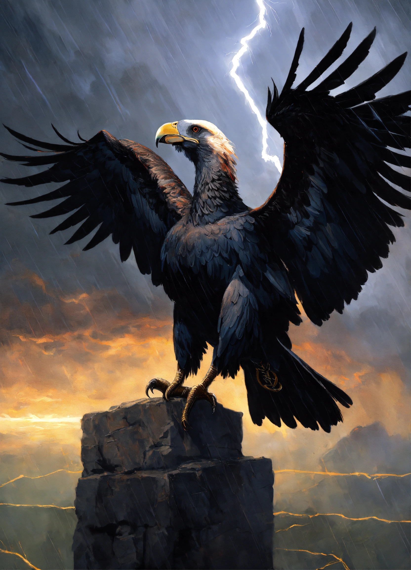 Lexica - A painting of a gothic condor in a lightning storm. condors ...