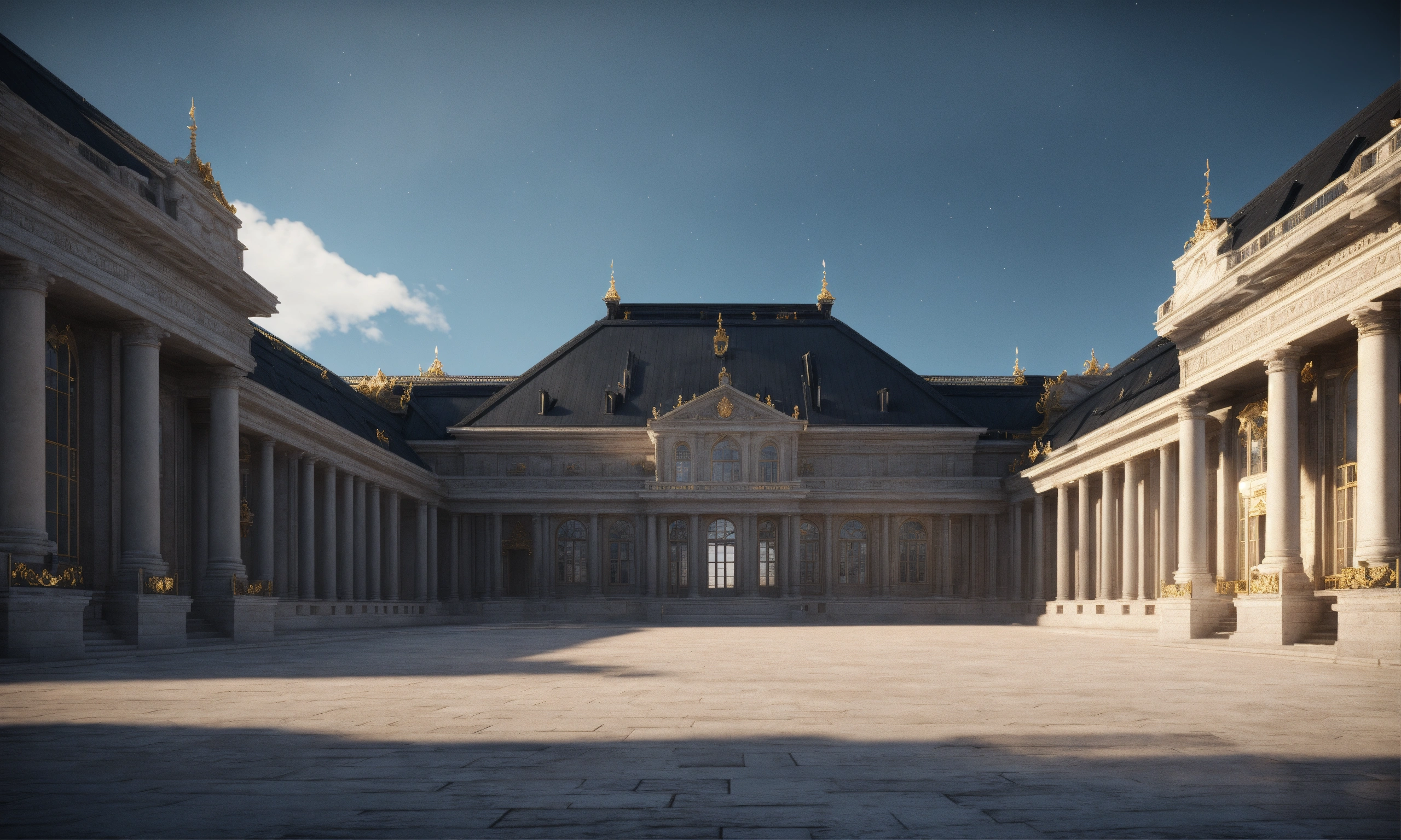 Lexica - Full image of a massive royal palace with a black roof, built ...