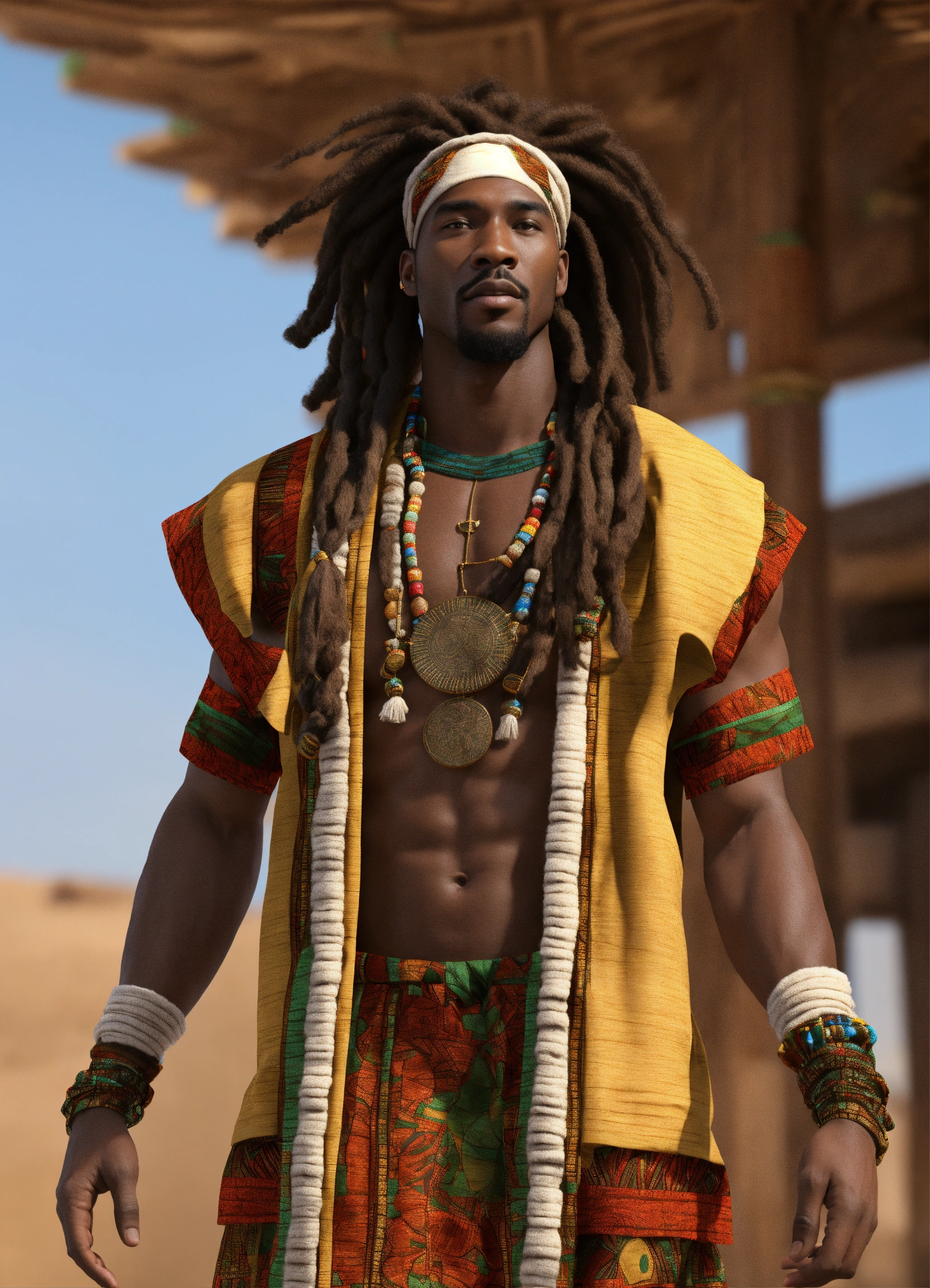 Lexica - 3d render of Black man with long flowing dreadlocks, 6'5