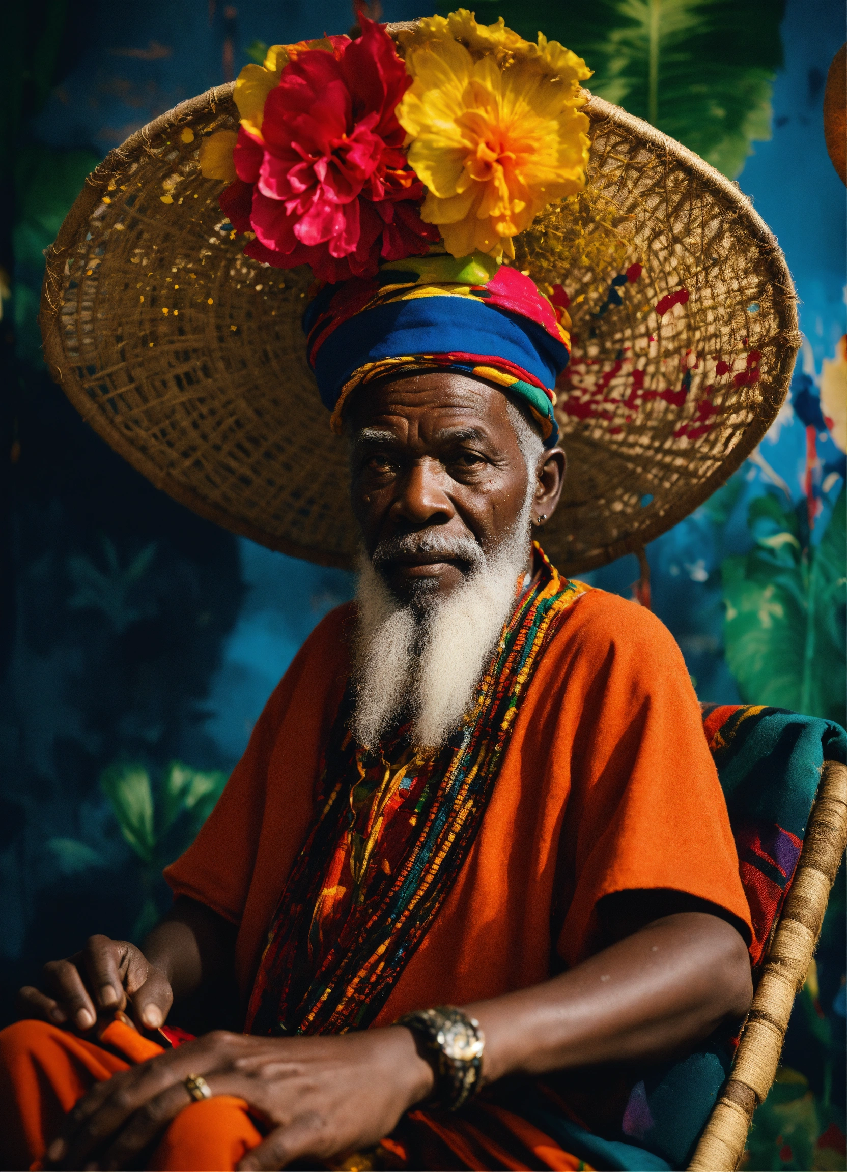 Lexica - A wise old man with white beard and bakoua hat in a tropical ...