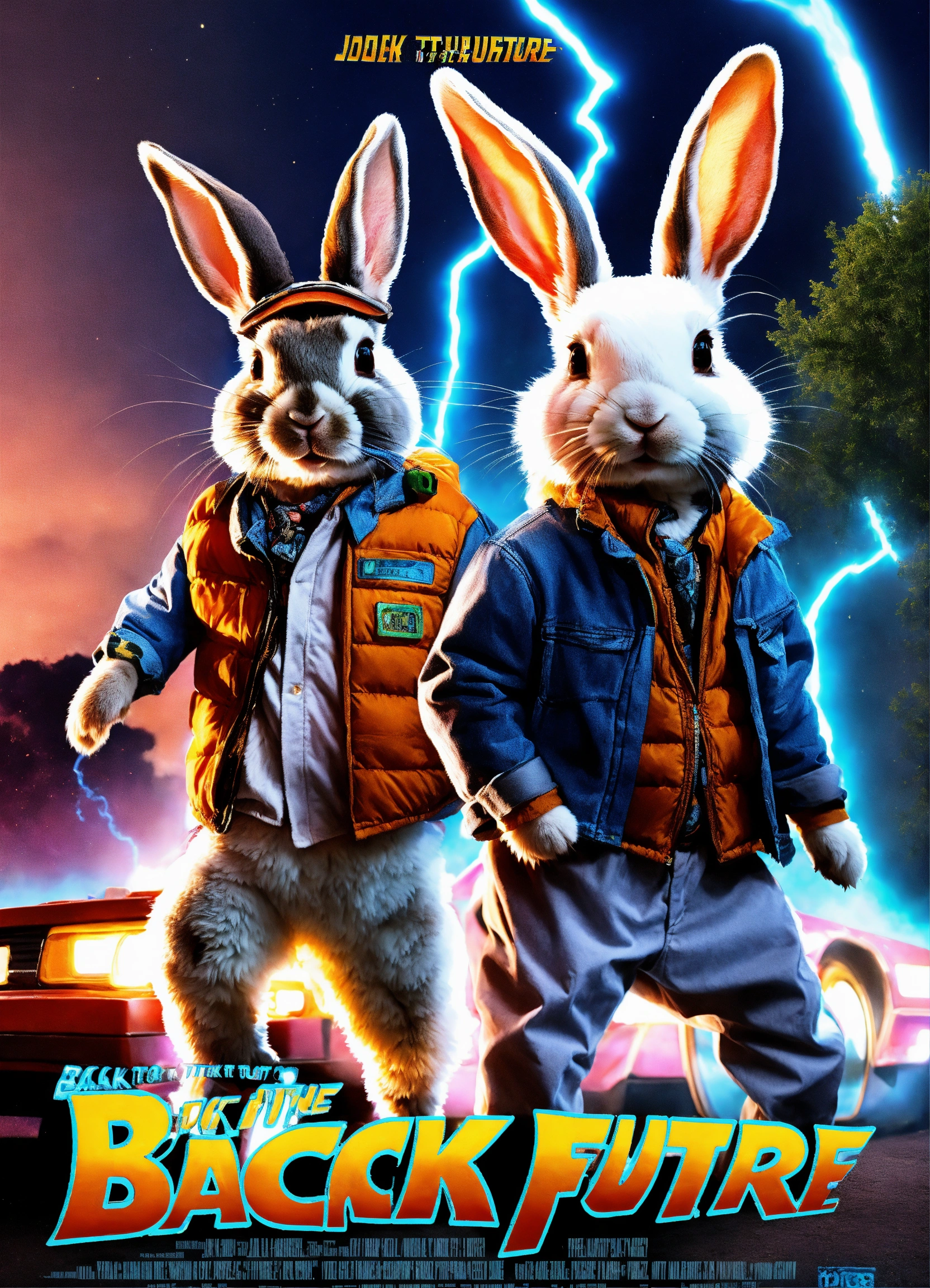 Lexica - Rabbits dressed as Back to the future movie.