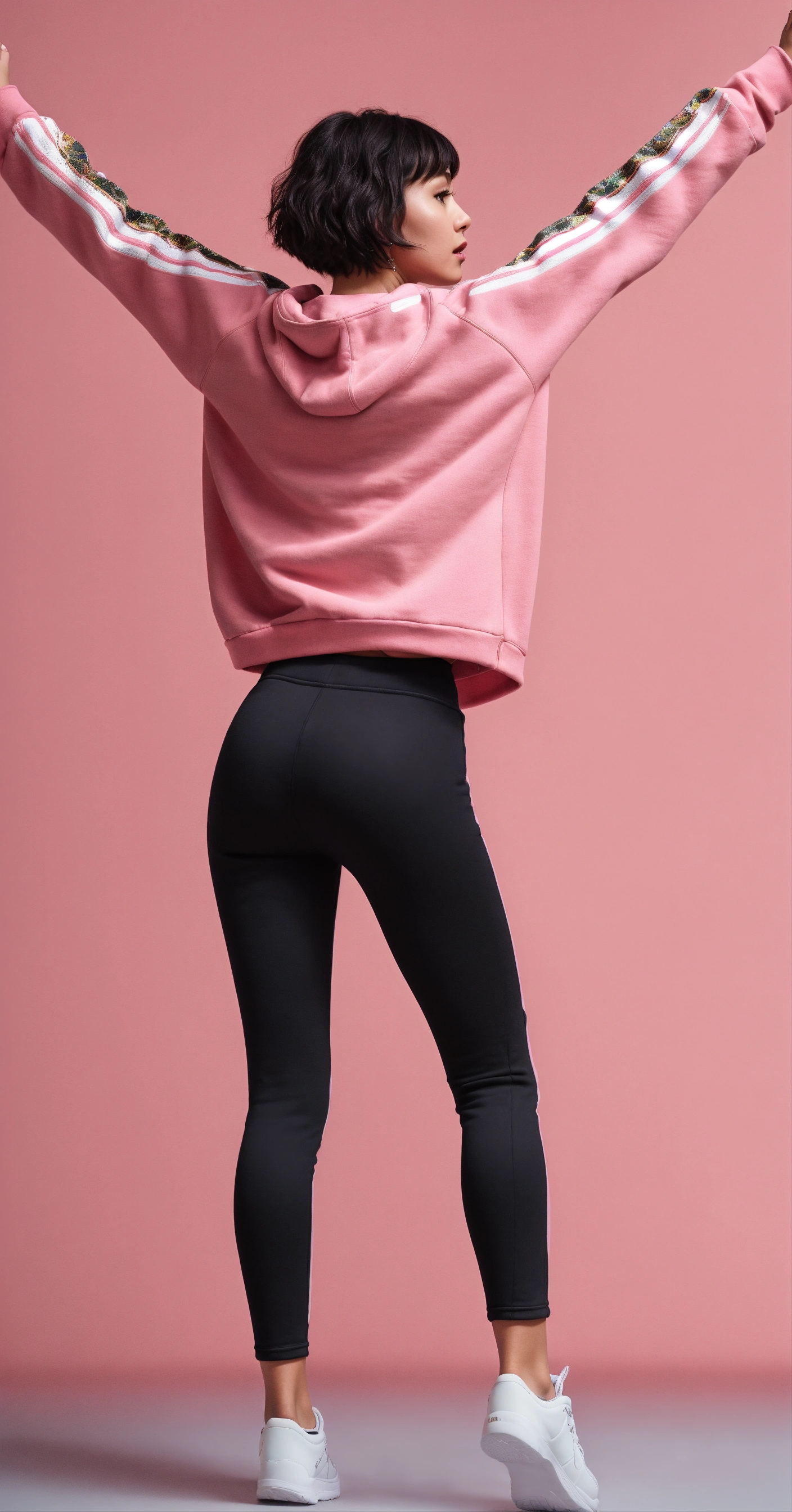 Lexica - Full body, a woman from her back, raising both her hands up ...
