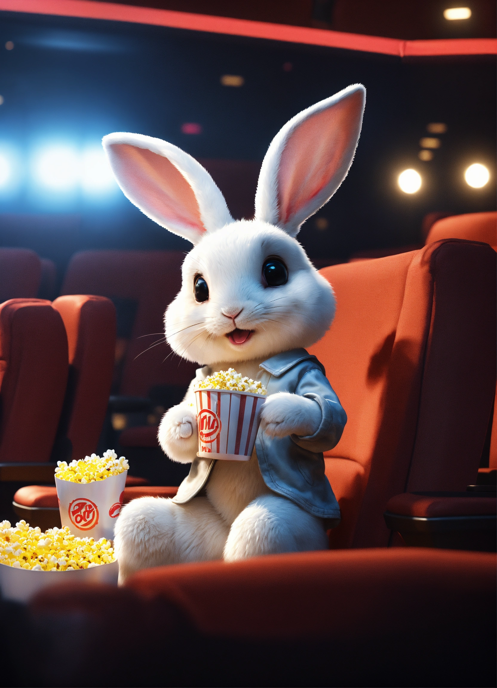 Lexica - Cute small humanoid white rabbit sitting in a in a movie ...
