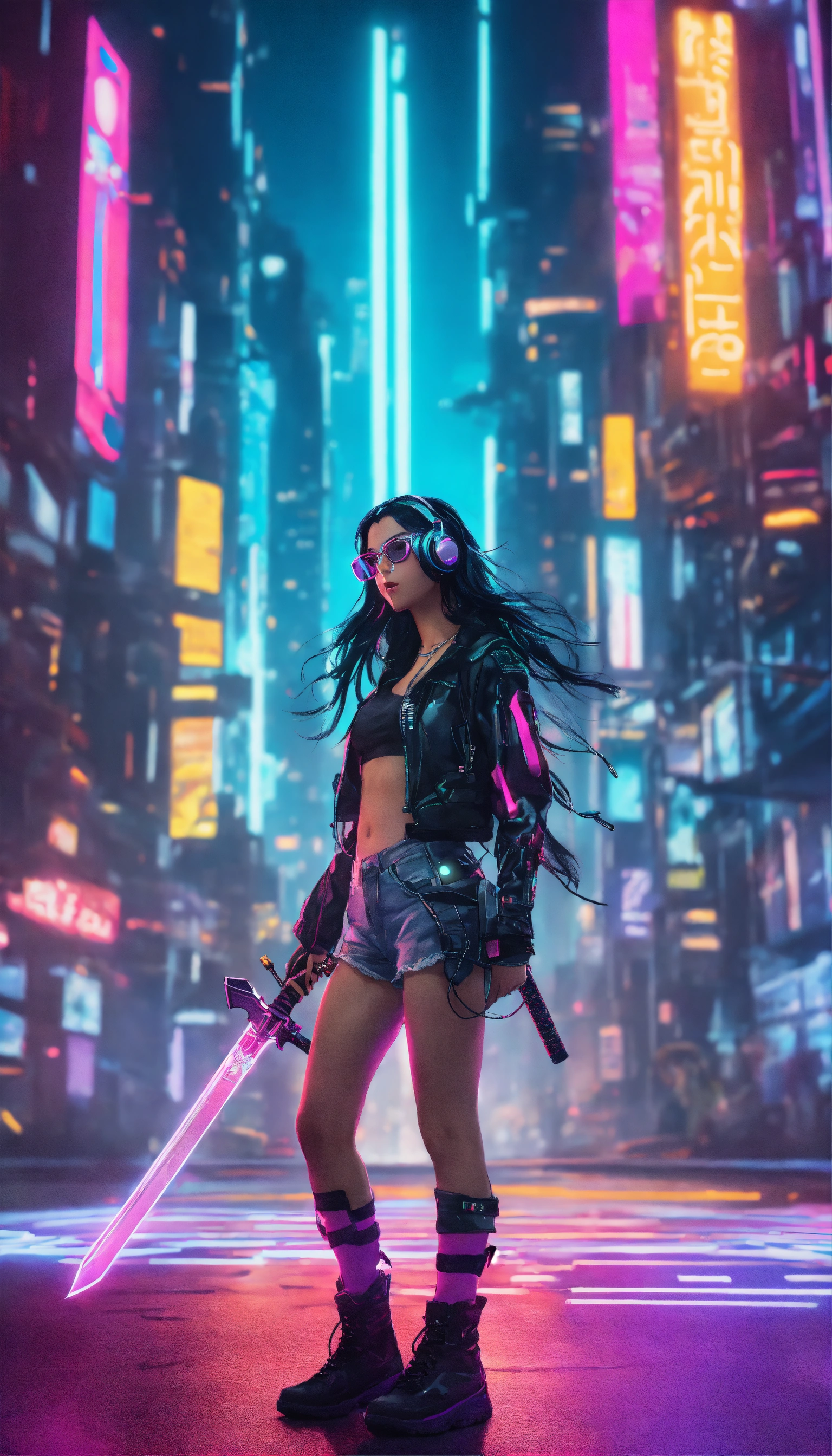 Lexica - Girl with black long hair in glasses and headphones in the ...