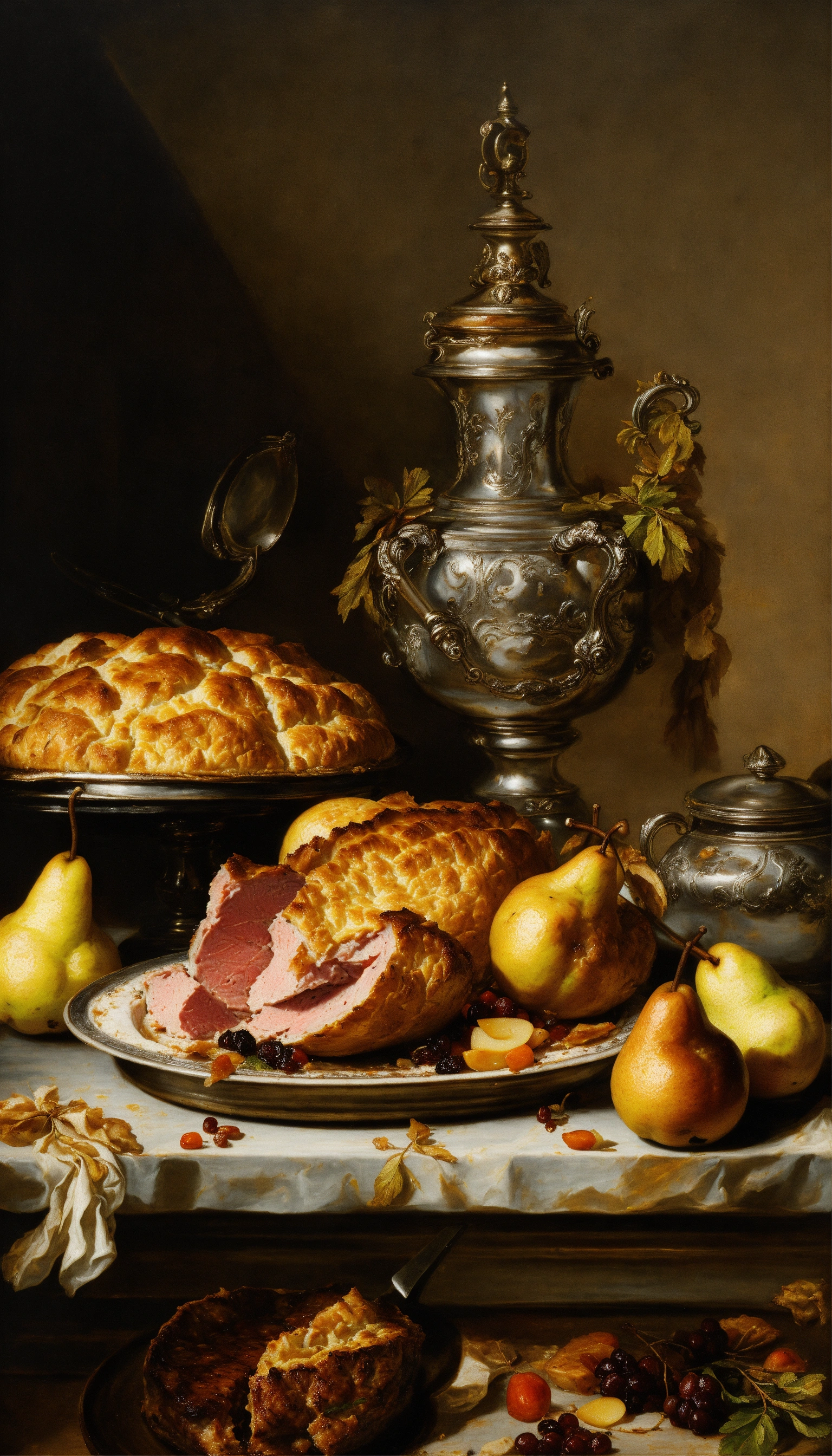 Lexica - Still life with roast of meat, pies and pears by Peter Paul Rubens