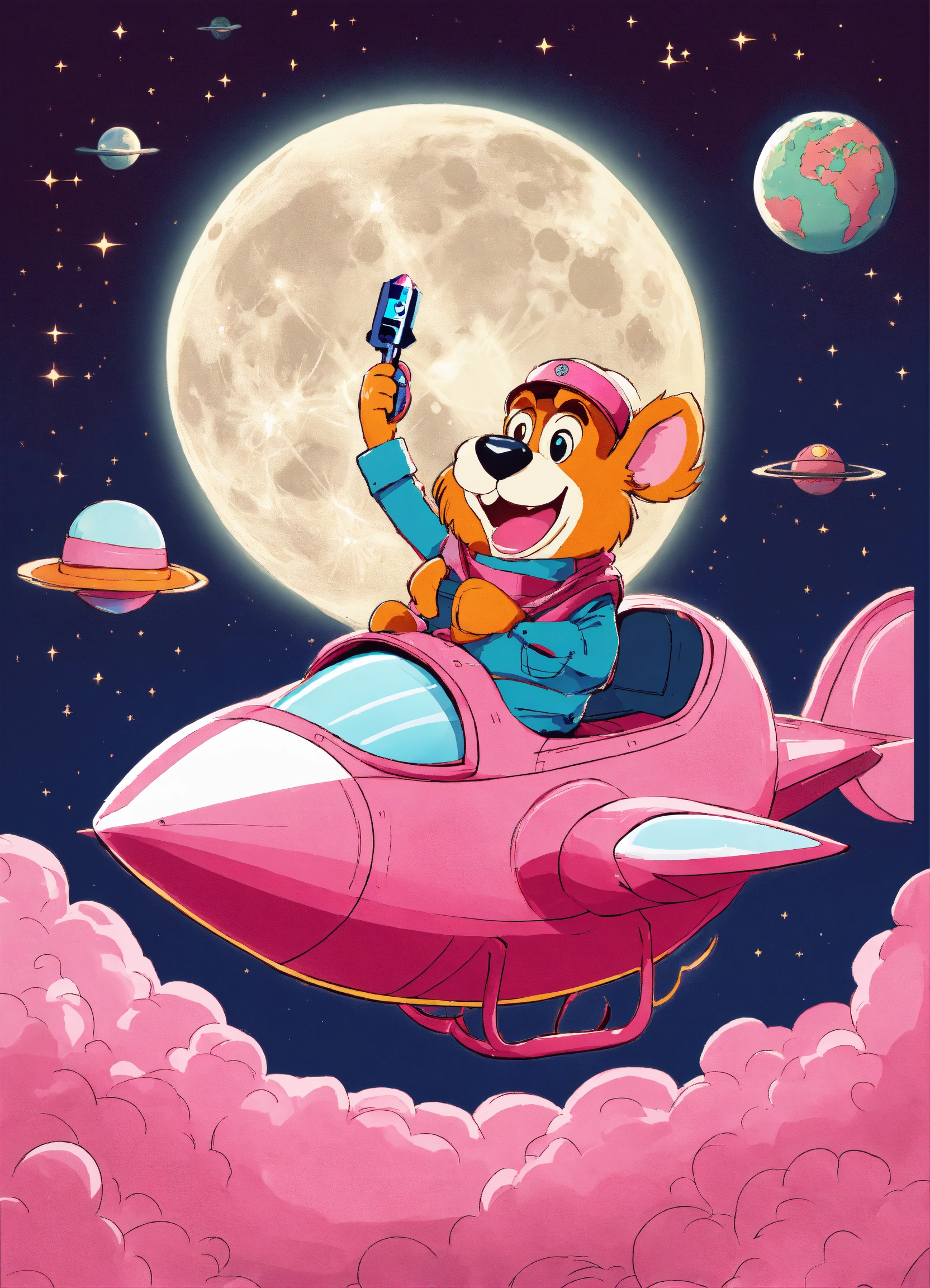 Lexica - An image of super happy guy, riding a rocketship towards the ...