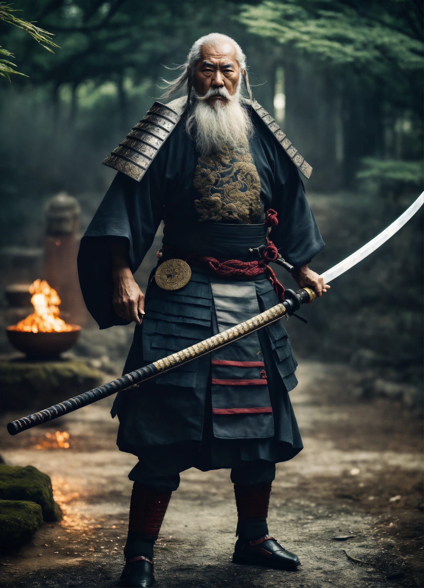 Lexica - Dark moody aesthetic, wise old japanese samurai with a long ...