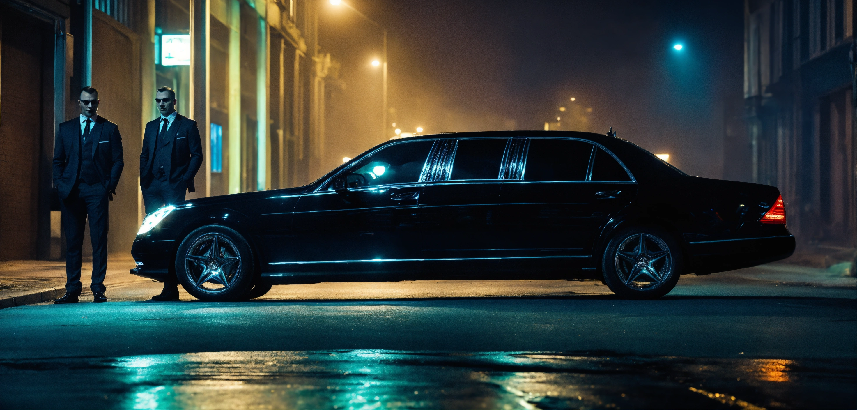 Lexica - Cinematic look, urban side street by night haze, two ...