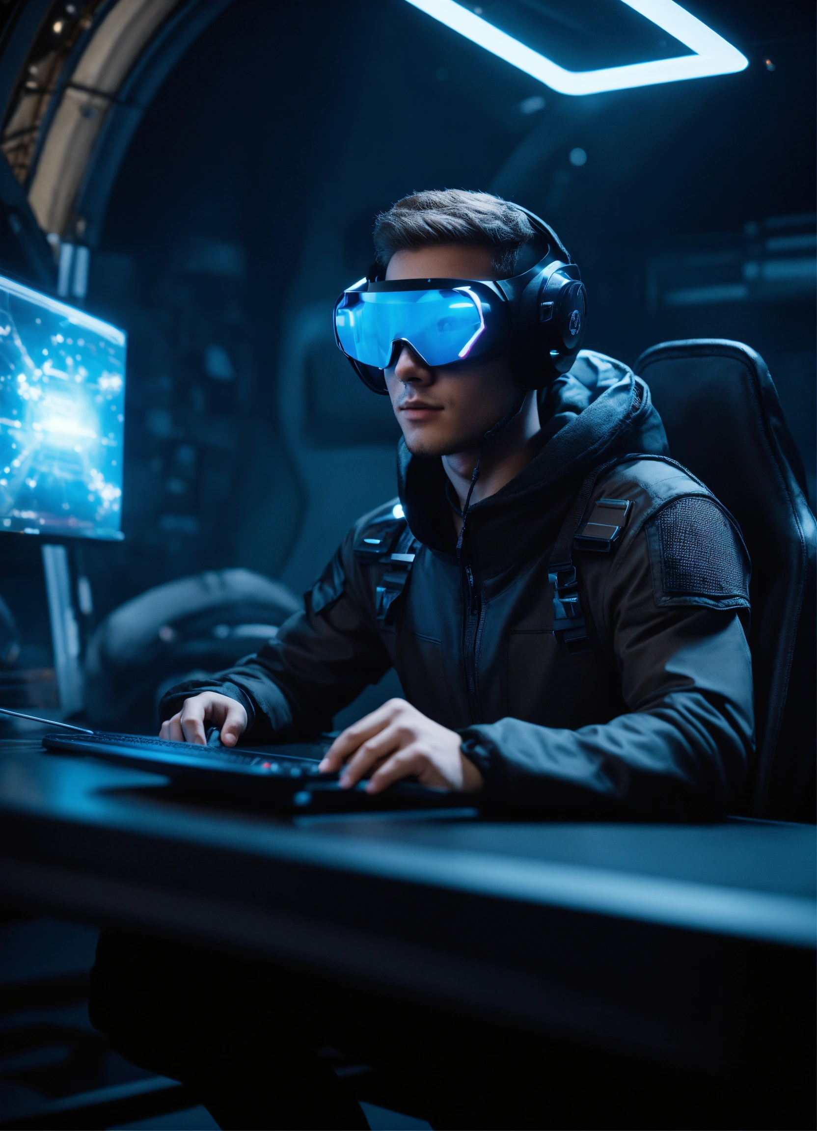 Lexica - Nerdy 22 year old male hacker wearing hi-tech tinted visor ...