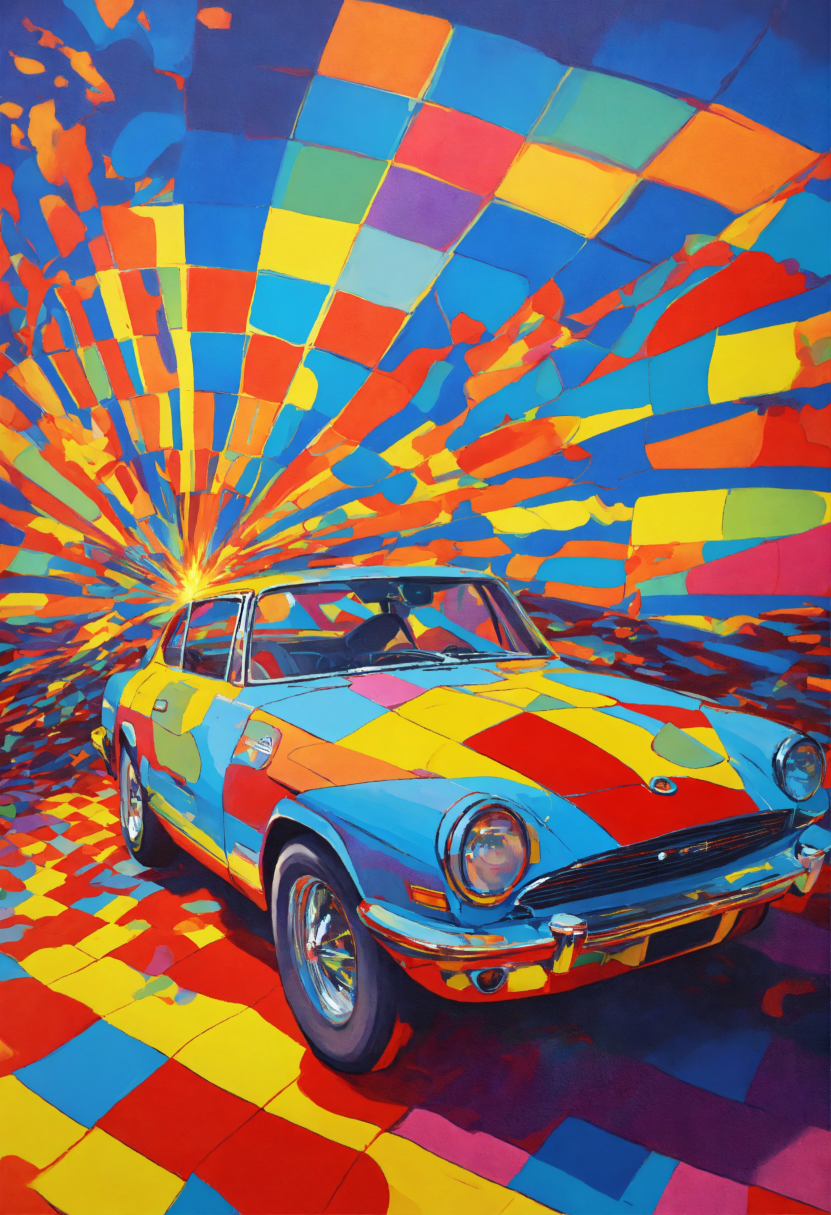 Lexica - Exploding psychedelic checkered flag in the style of peter max