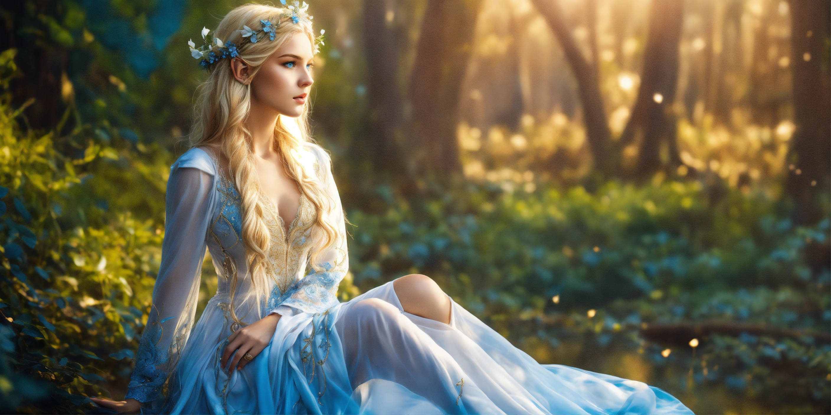 Lexica - Beautiful elf woman with blond hair and blue eyes wearing ...