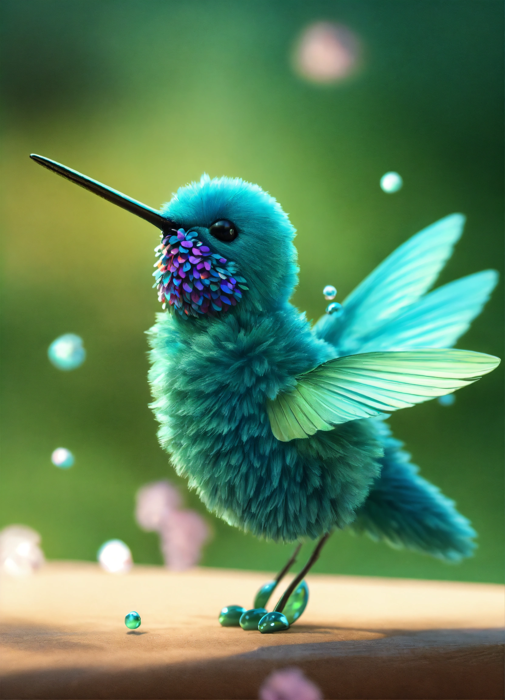 Lexica - Cute 3D fluffy bubble baby hummingbird character, in pearly ...