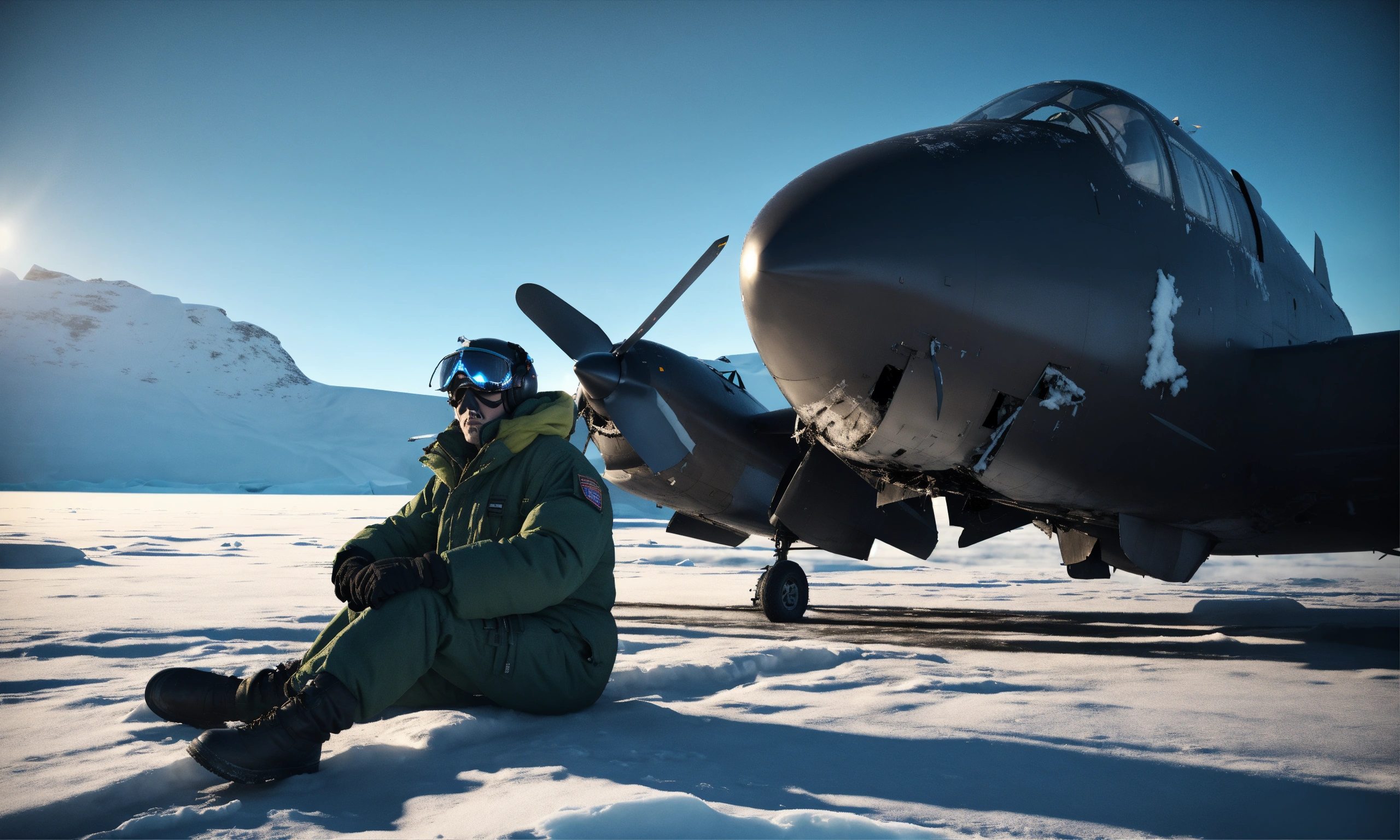 Lexica - Scary Phantom pilot sitting near crashed plane in Antarctica ...