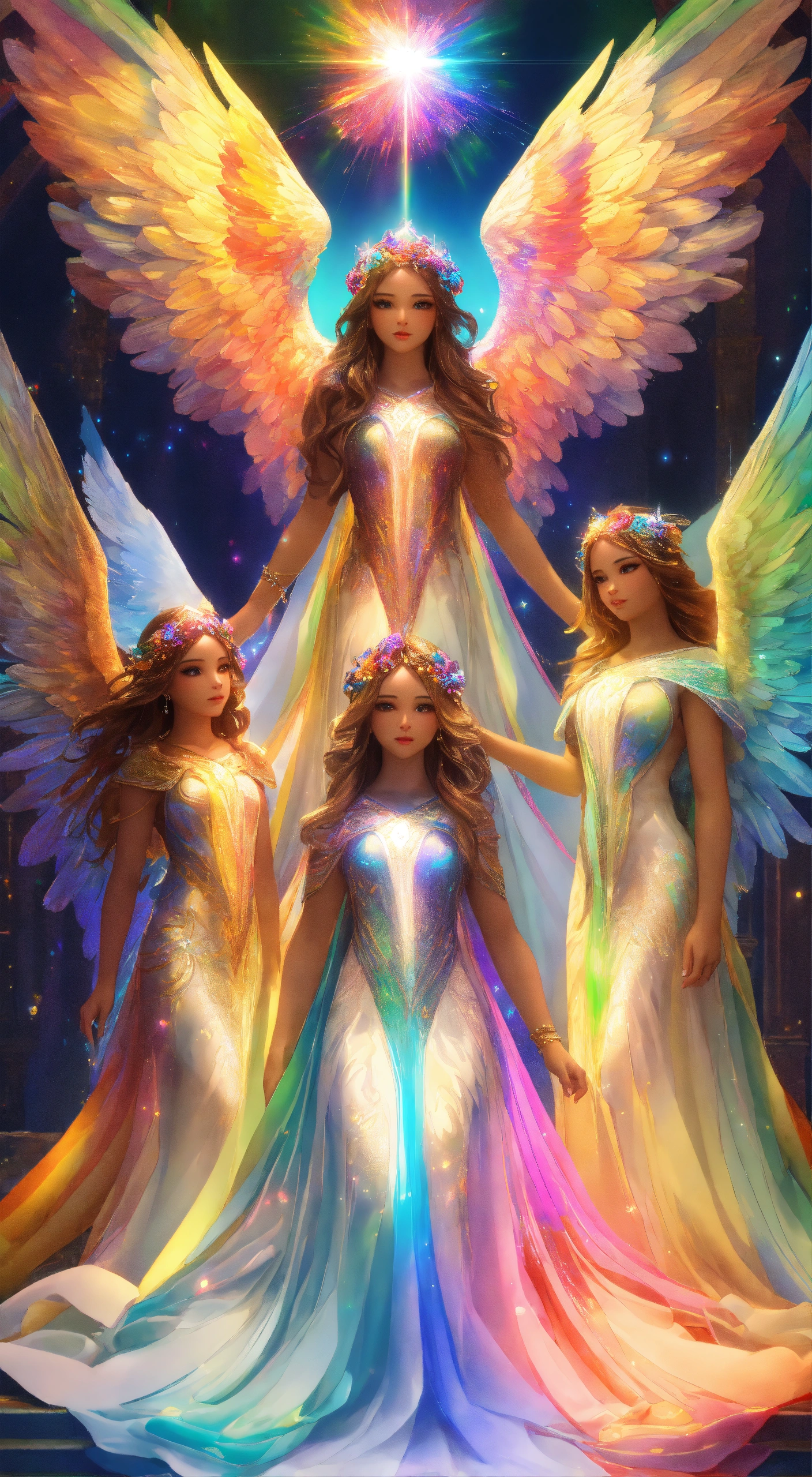 Lexica - 7 hyper-detailed holographic angels together with detailed and ...