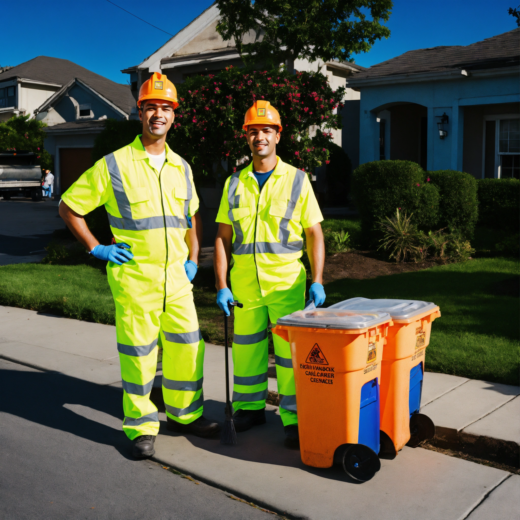 Lexica - Stock images of garbage men doing their job in high-visibility ...