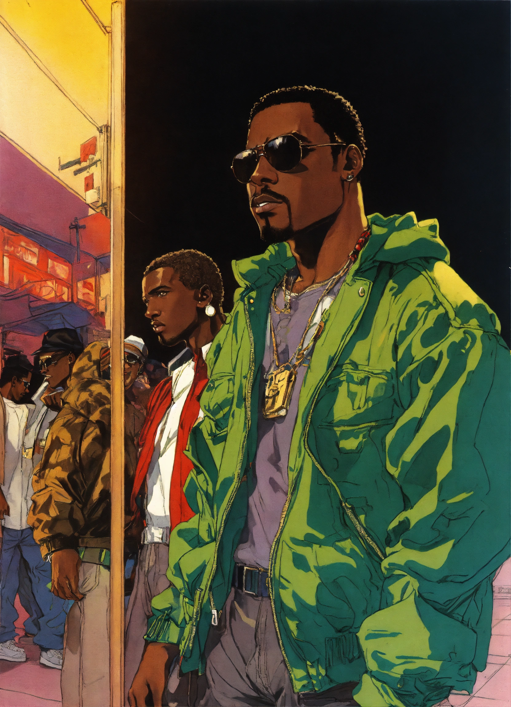 Lexica - Wesley Snipes Boyz n the Hood Nino Brown in the club, by Katsuya  Terada, 1980s manga, image size:1664x2304