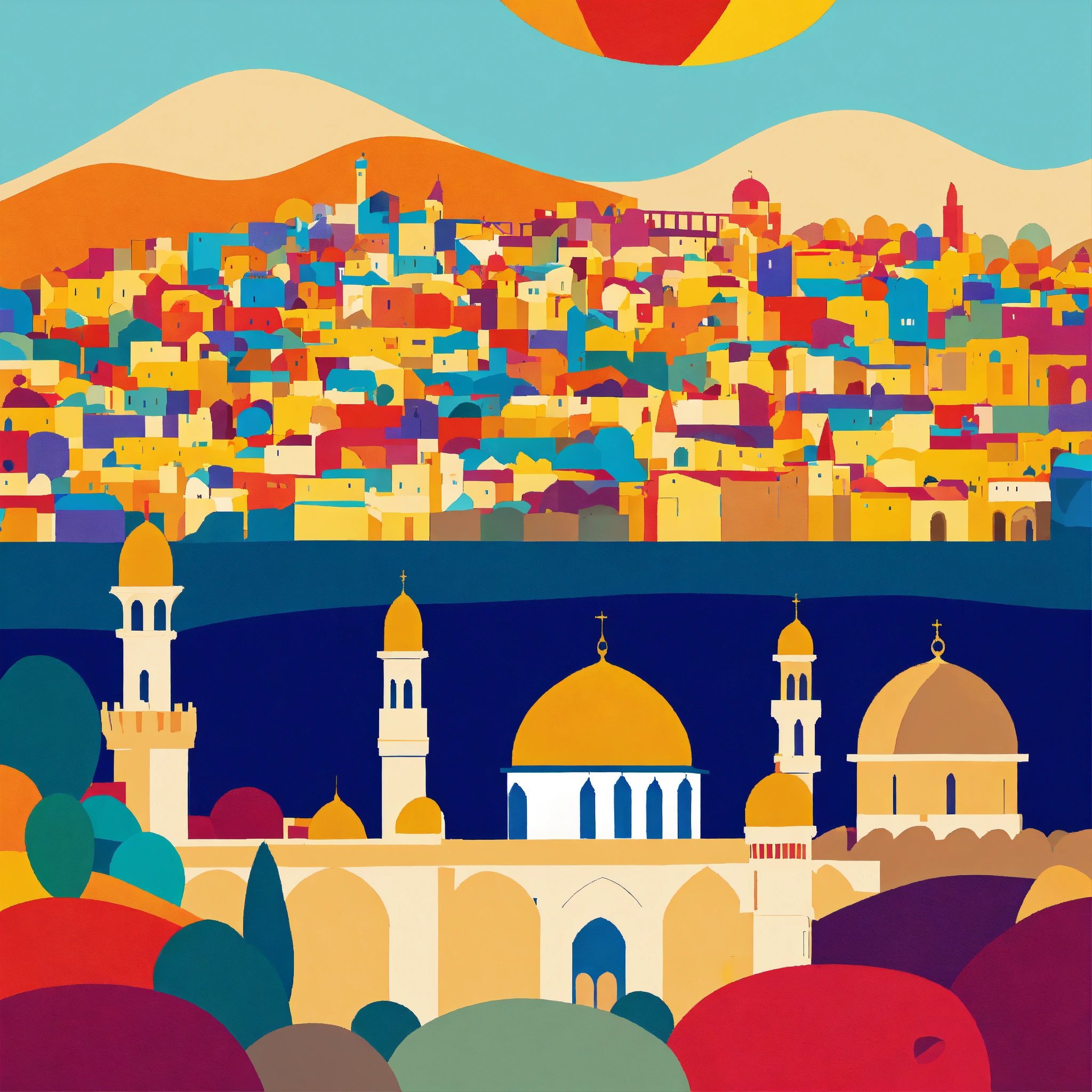 Lexica - Create me an abstract and minimalist painting of Jerusalem ...