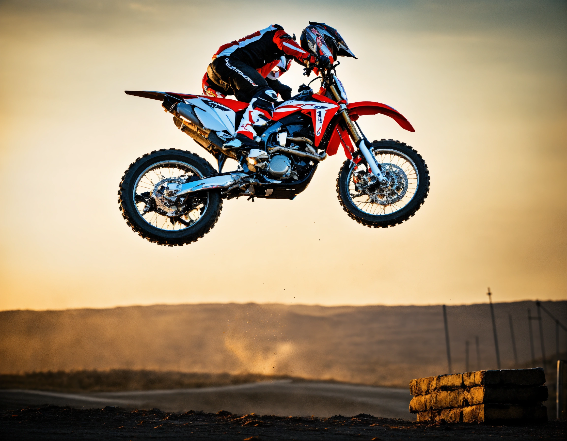 Lexica - Motorbike Stunts jump and flip in the air, red and white