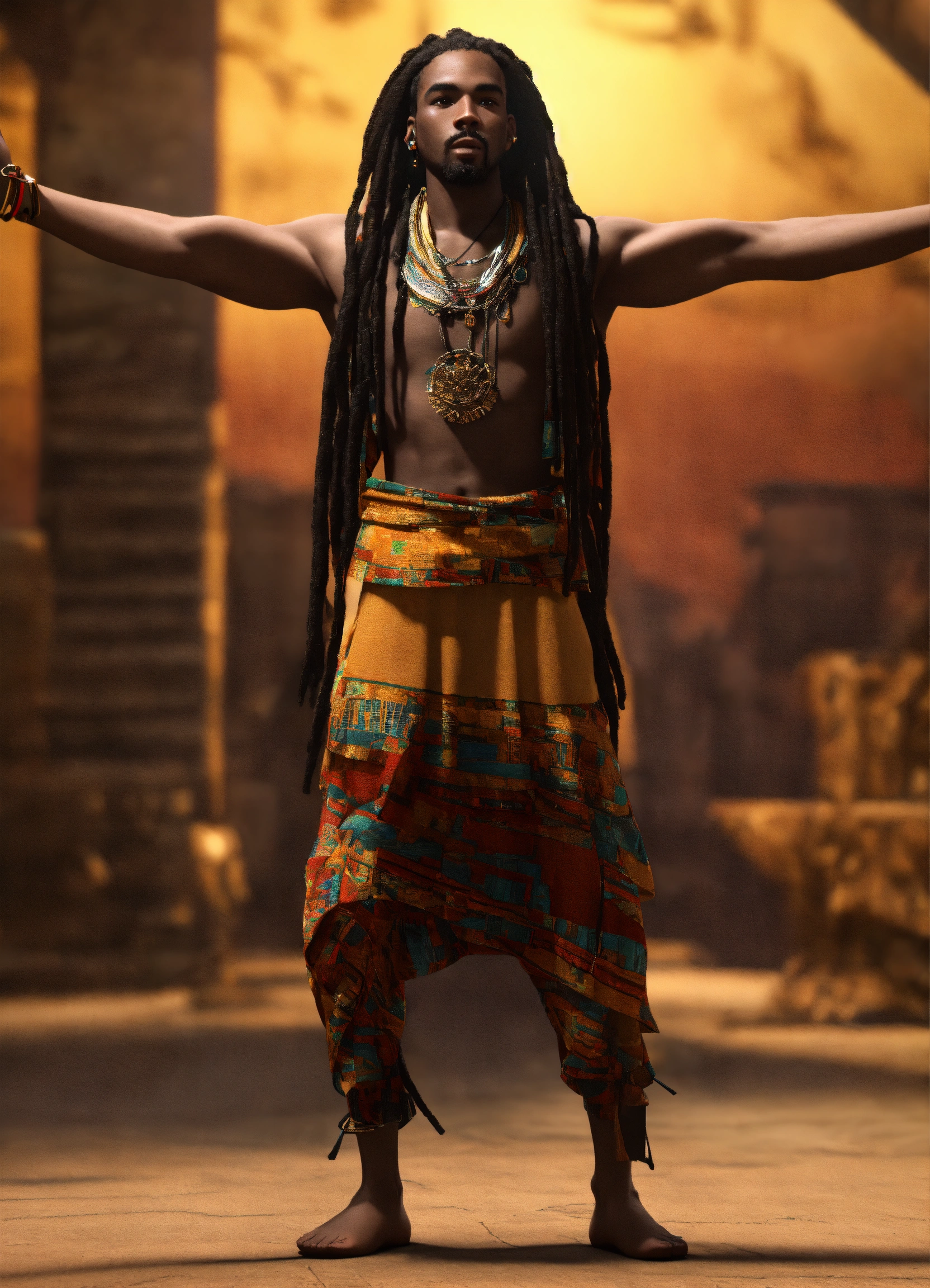 Lexica - 3d render of Black man with long flowing dreadlocks, 6'5