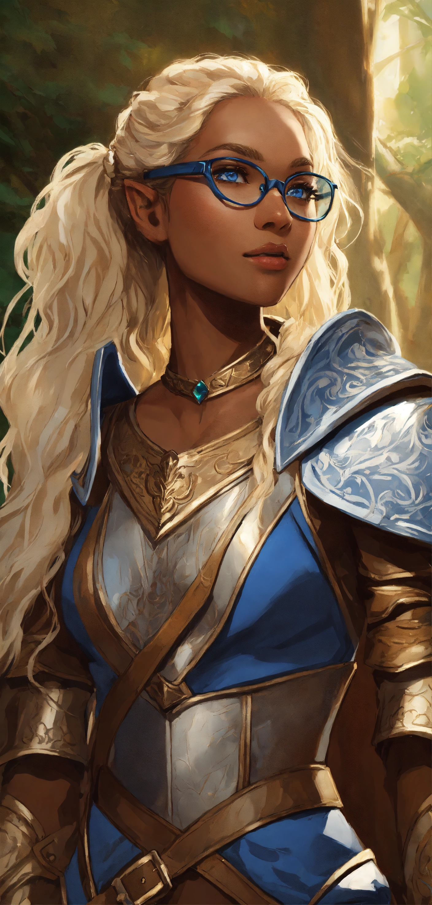 Lexica - A very brown skinned half elf woman, wearing glasses with deep ...