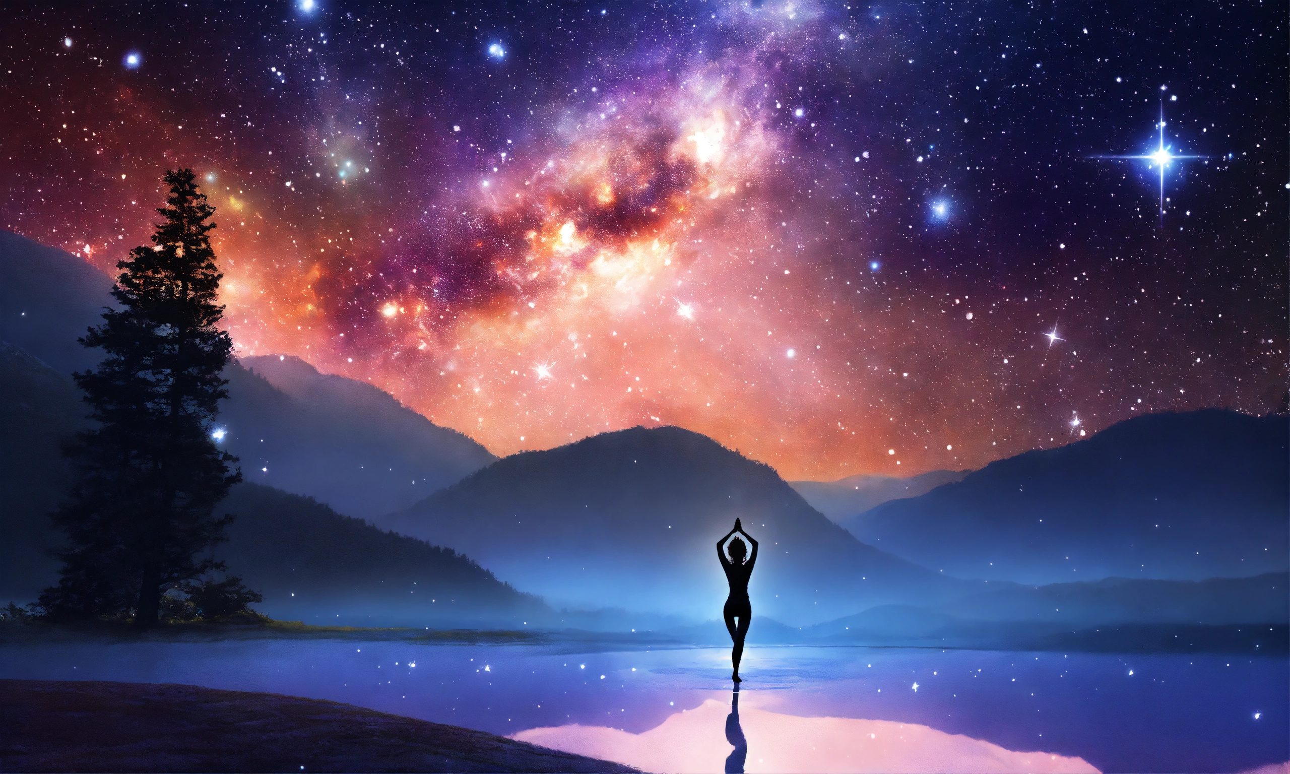 Lexica - Magical land , universe stars, stars big space yoga position