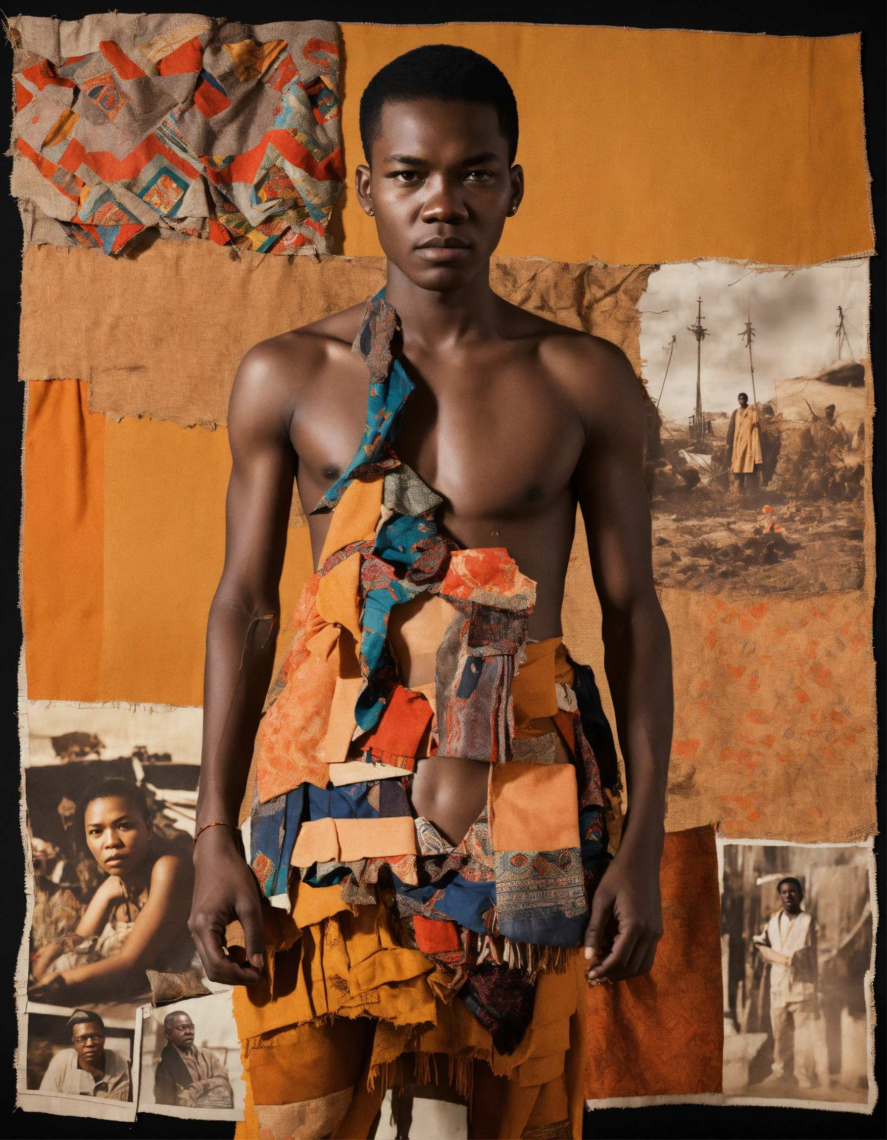 Lexica - A collage of ripped photos and fabric pieces depicting the ...