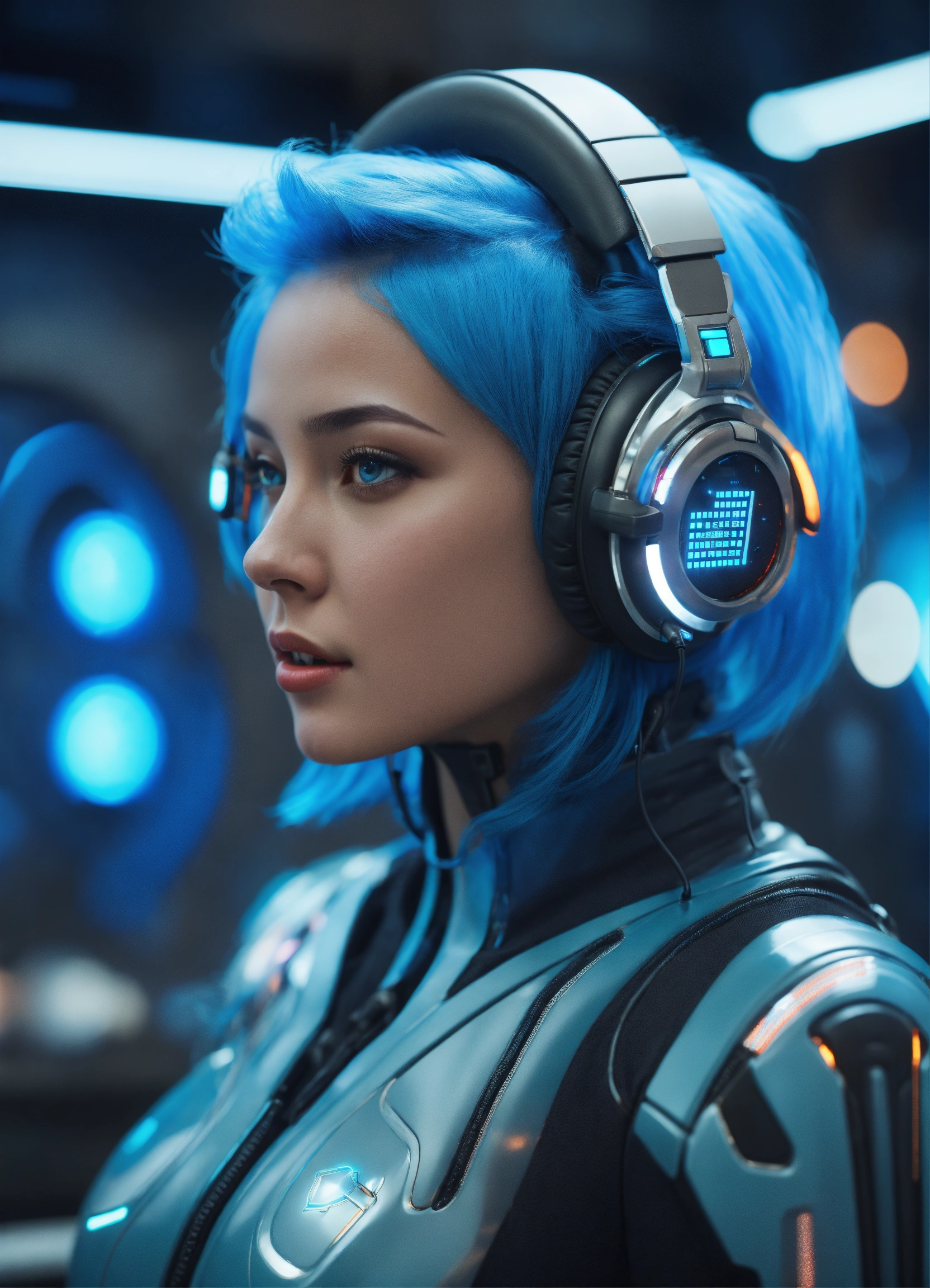 Lexica - Zoom out of a charming girl with blue hair wearing a tight ...