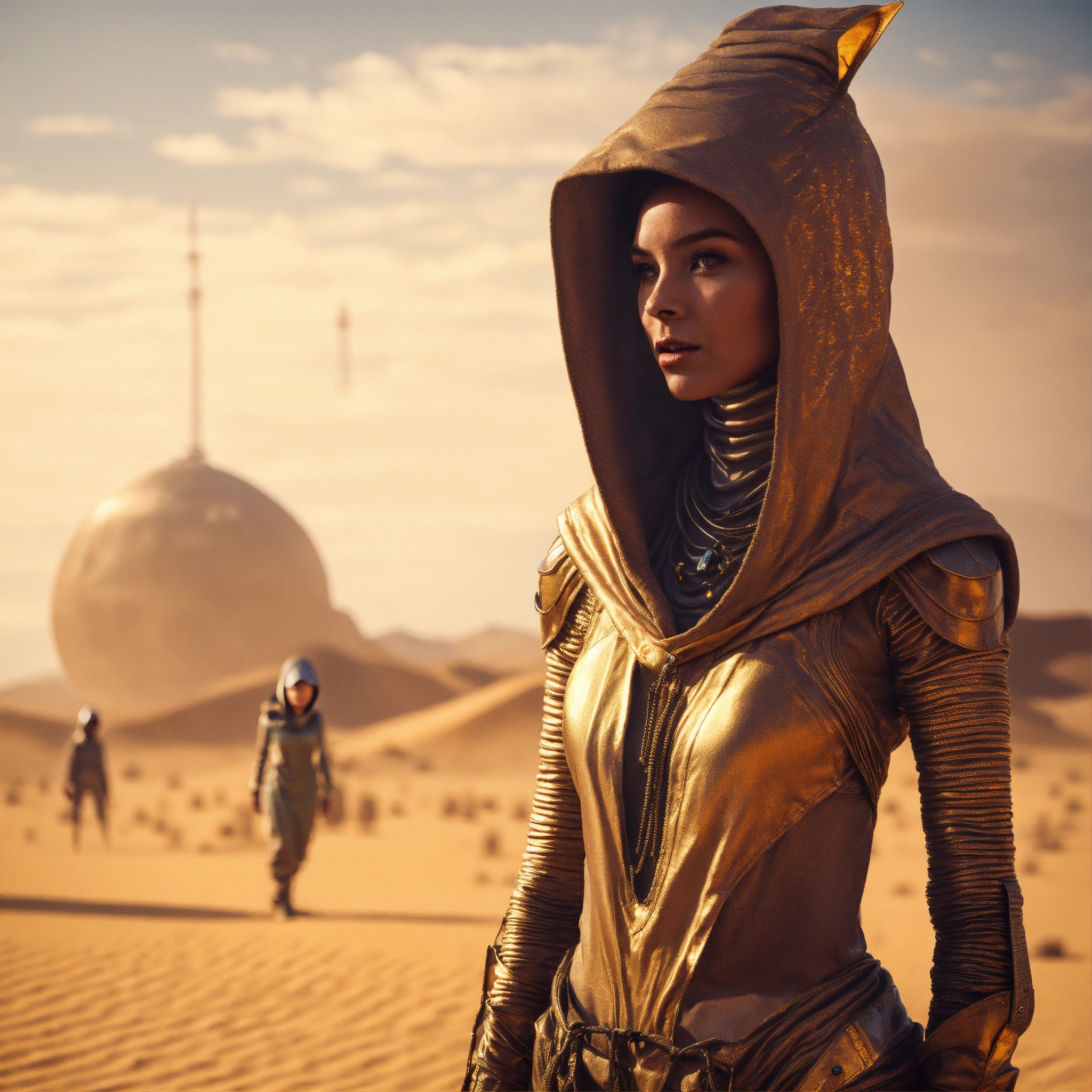 Lexica - Very slim and tall female alien creature merchant on a desert ...