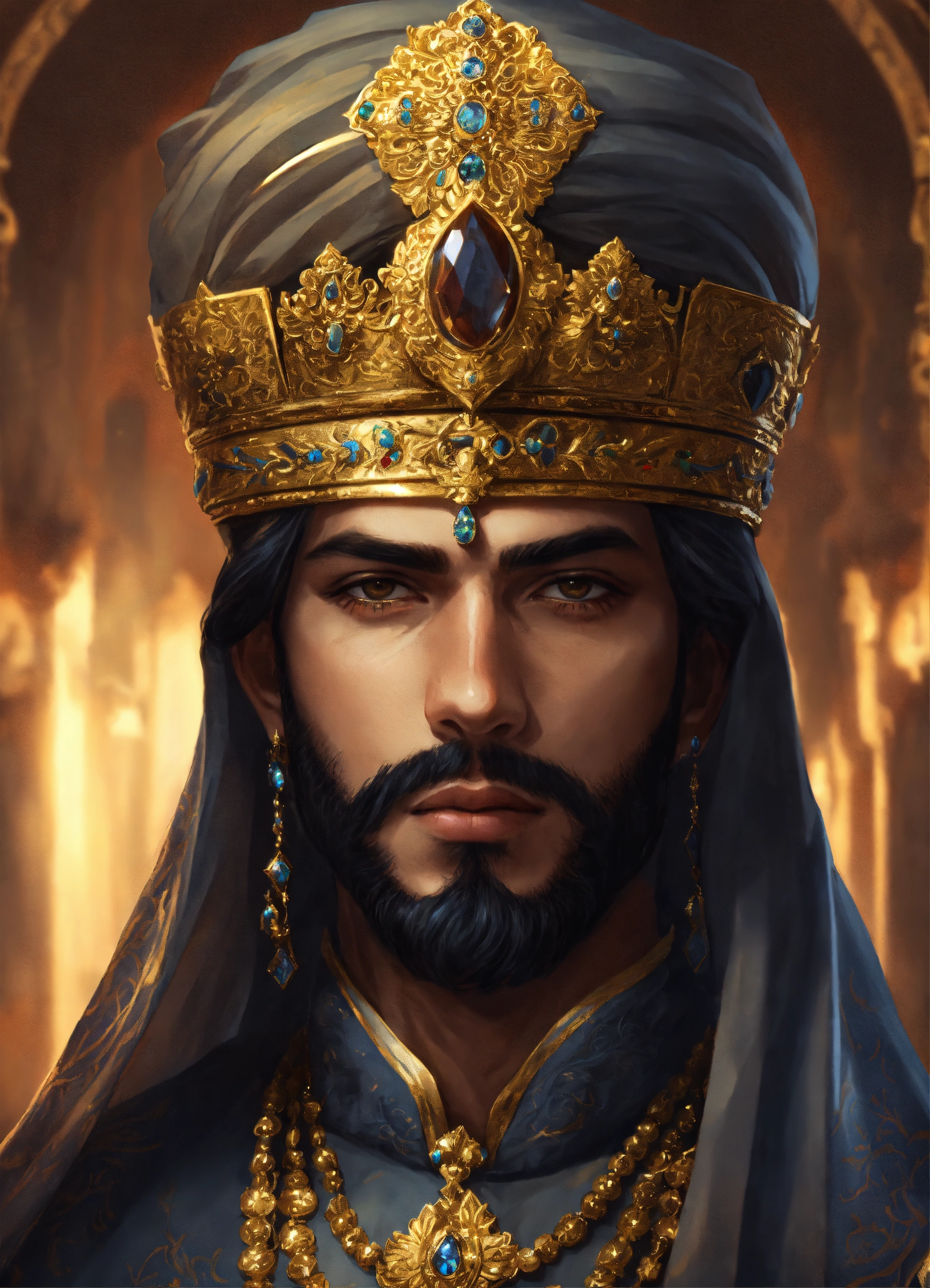 Lexica - Arabic young sultan, throne, jewels, gold, luxurious robes and ...
