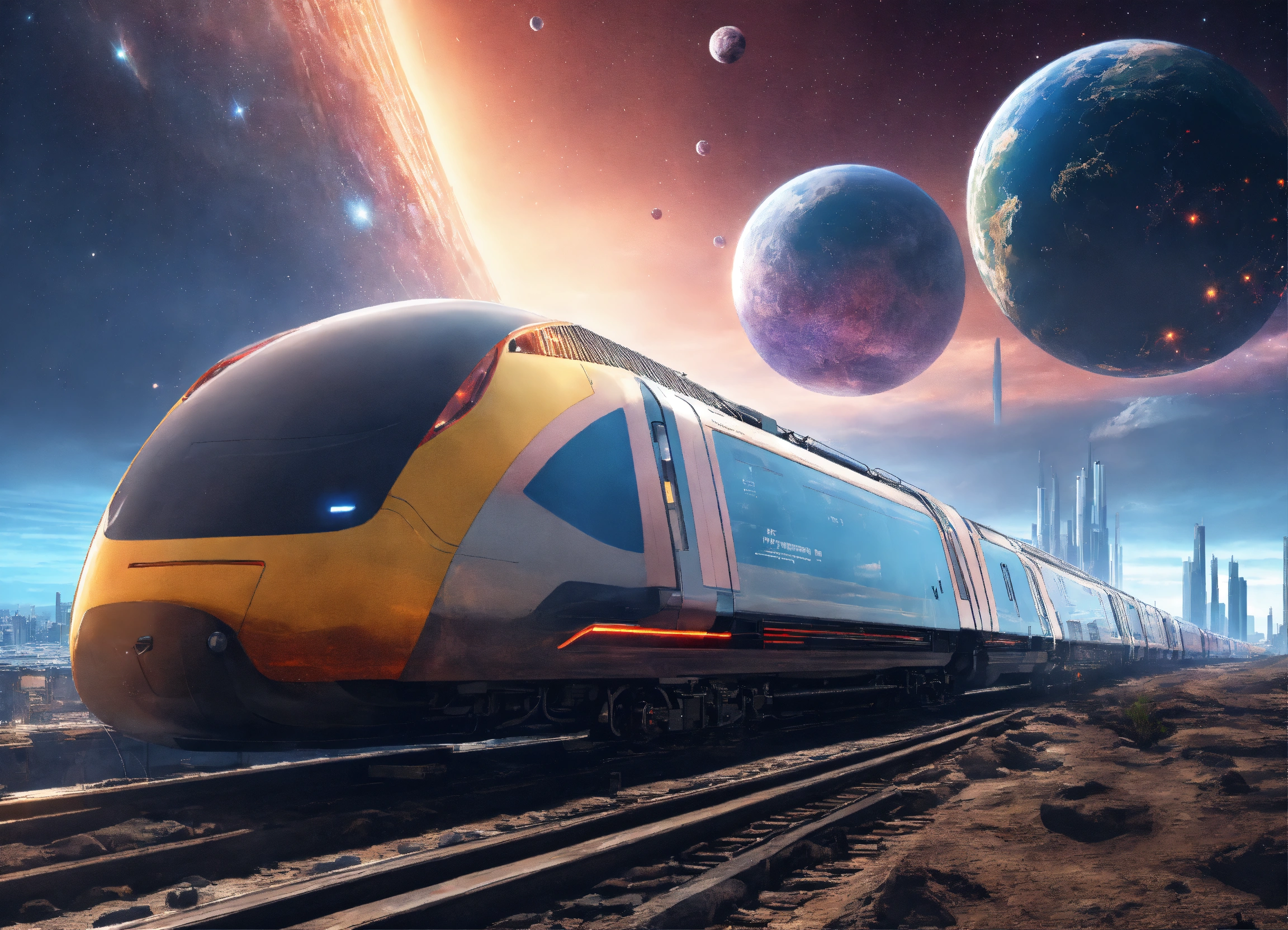 Lexica - Future train running in near-future cities ,cosmic space, 8k ...