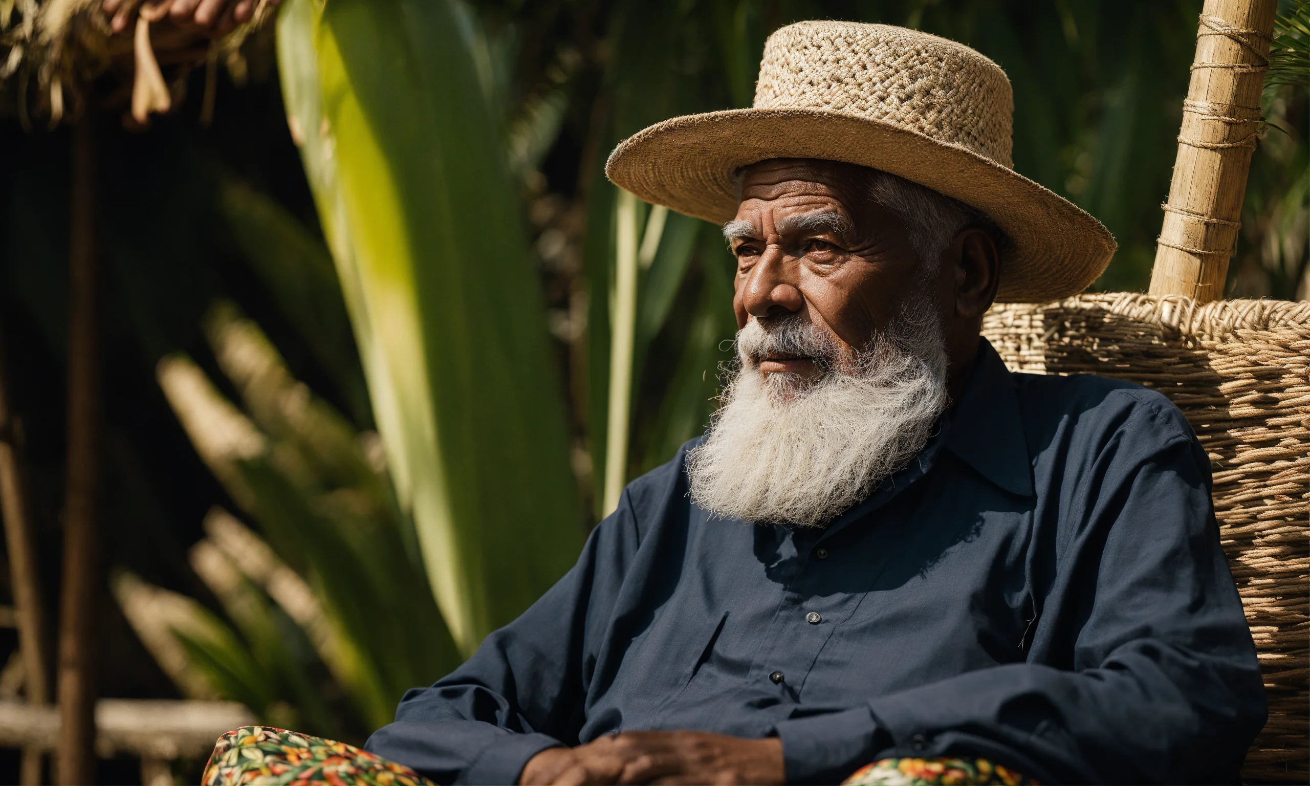 Lexica - A wise old man with white beard and bakoua hat in a tropical ...